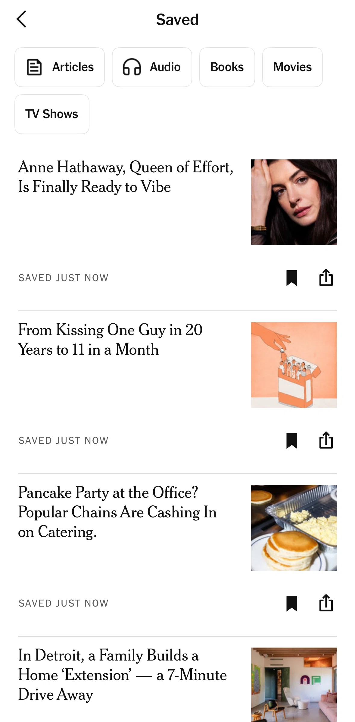 NYTimes Screen screen in the Filtering saved flow