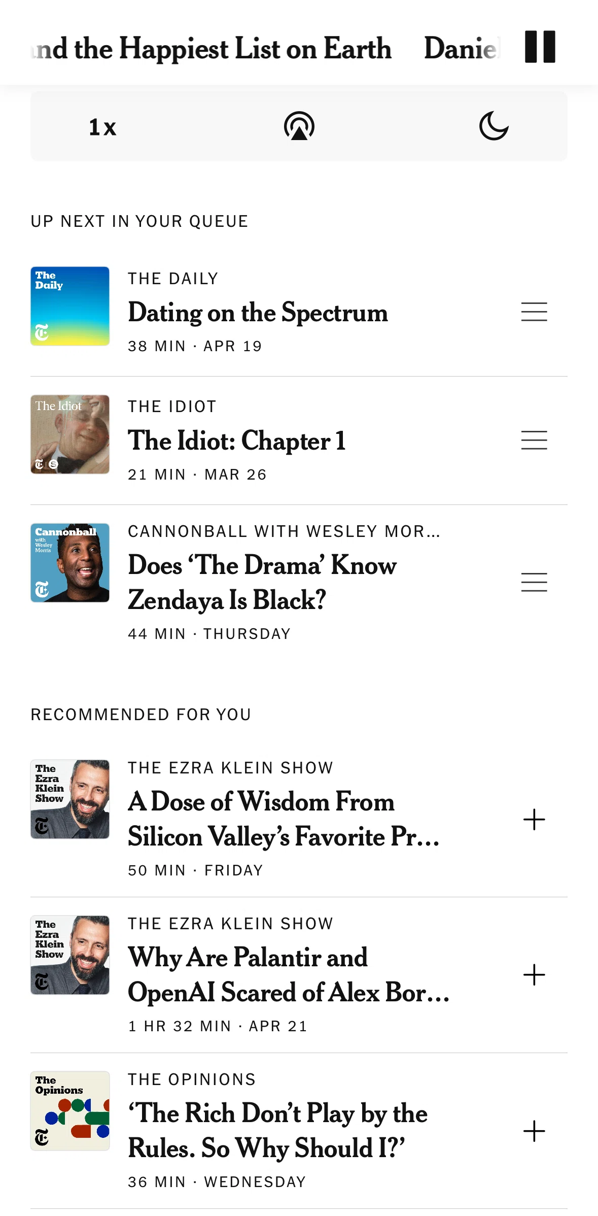 NYTimes Screen screen in the Reordering queue flow