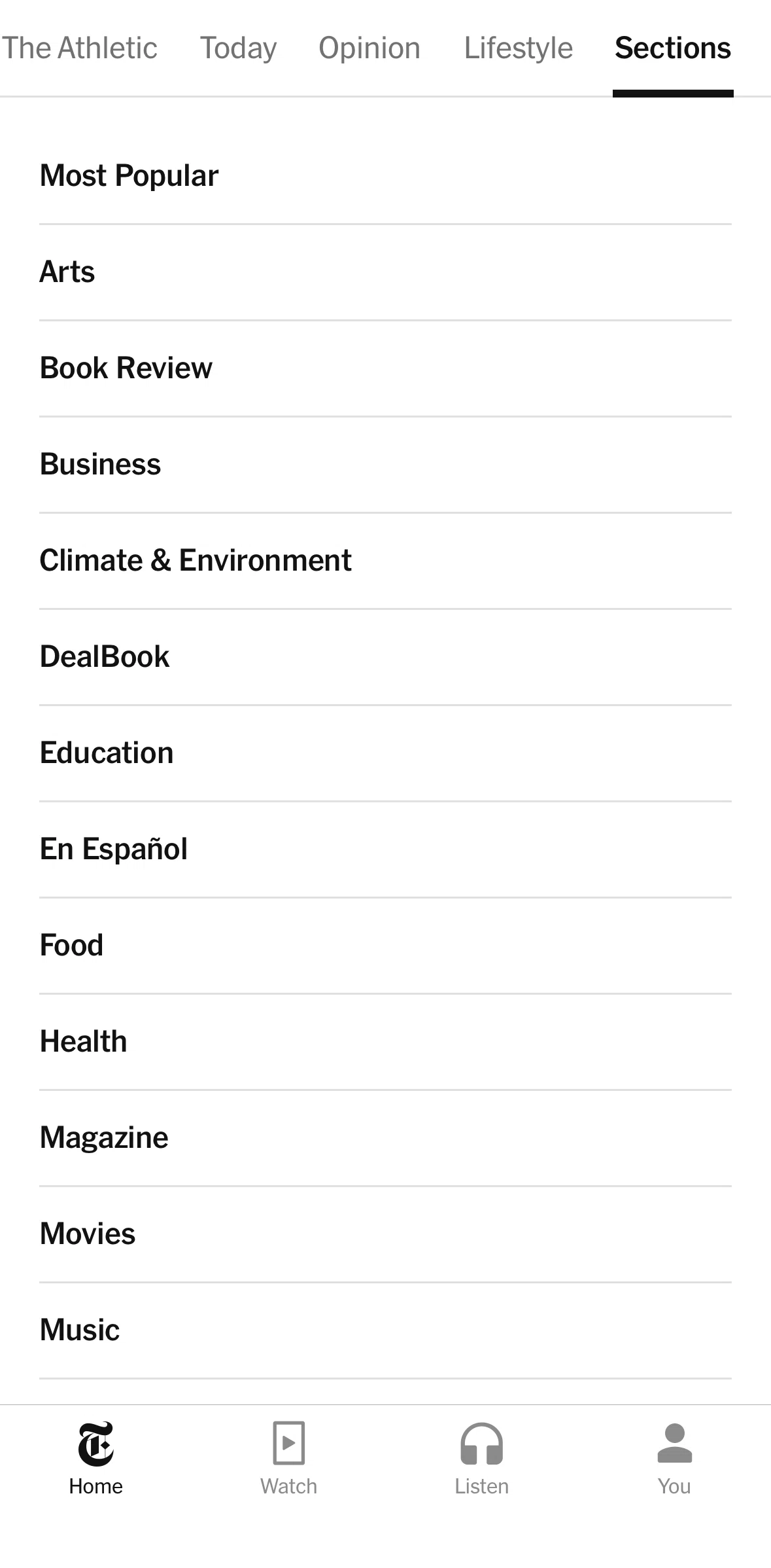 NYTimes Screen screen in the Section detail flow
