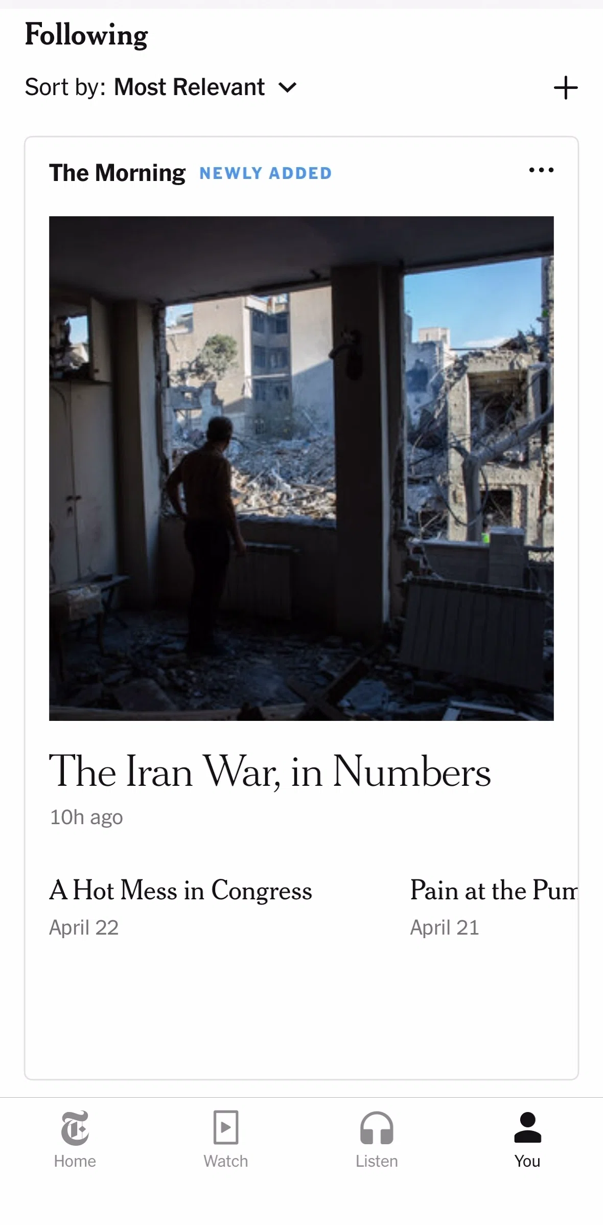 NYTimes Screen screen in the Sorting following flow