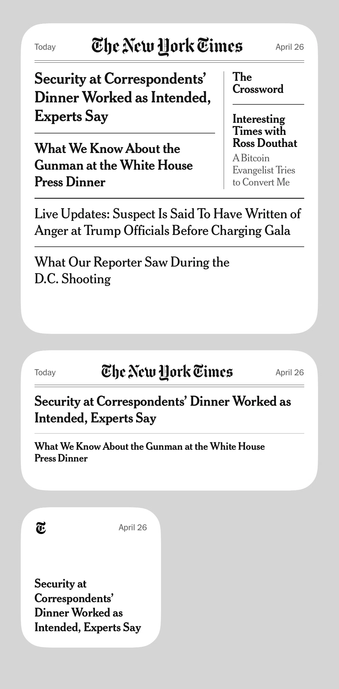 NYTimes Screen screen in the Widgets flow