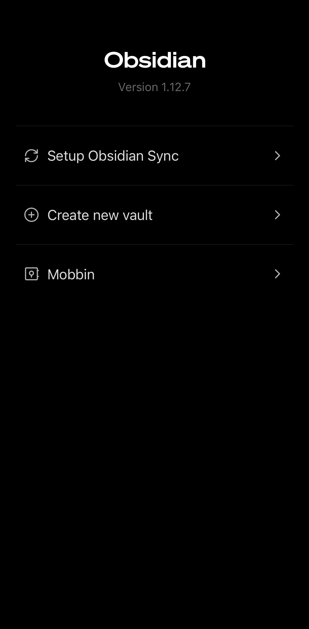 Obsidian Screen screen in the Creating a vault flow