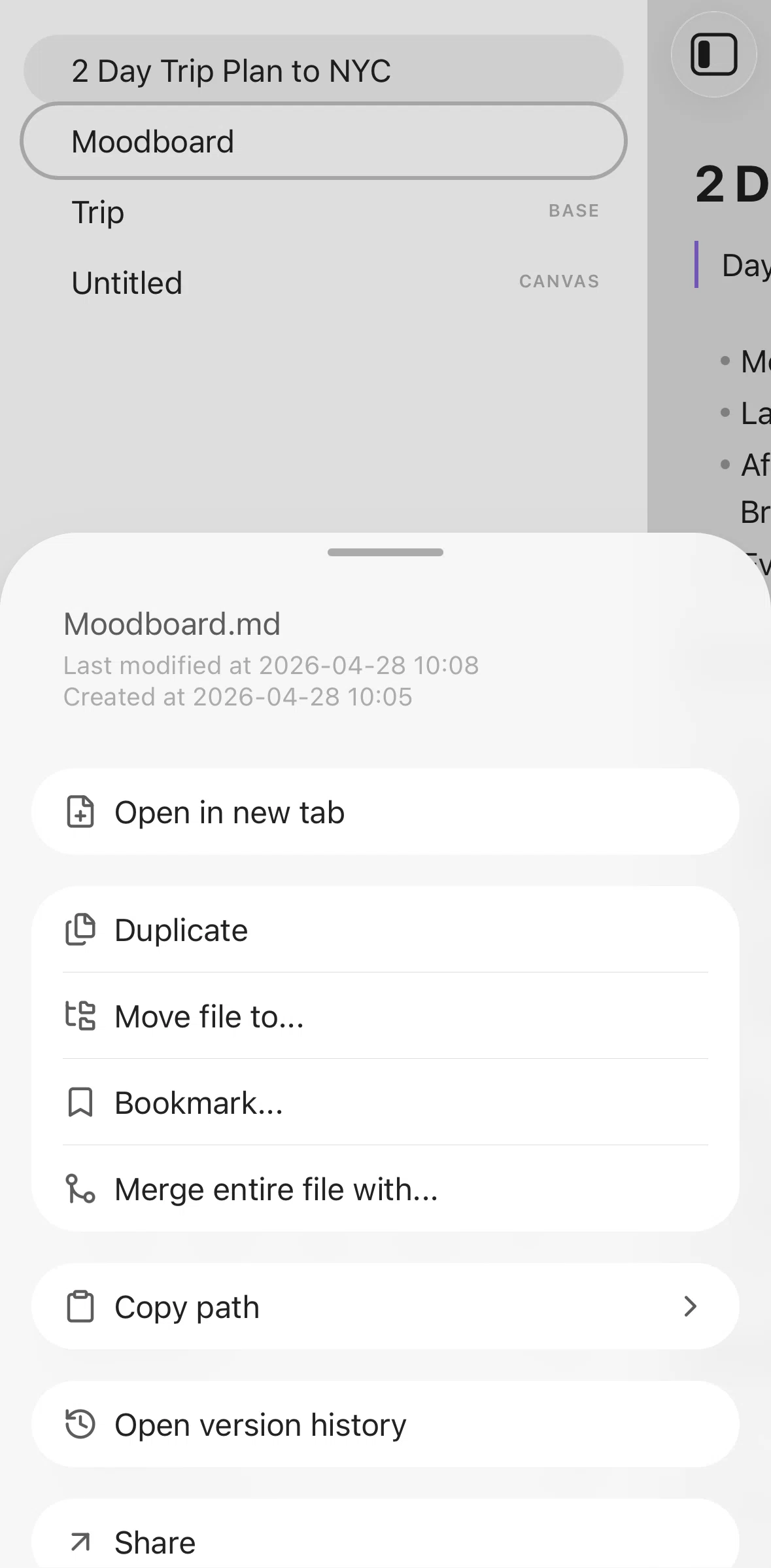 Obsidian Screen screen in the Deleting a file flow