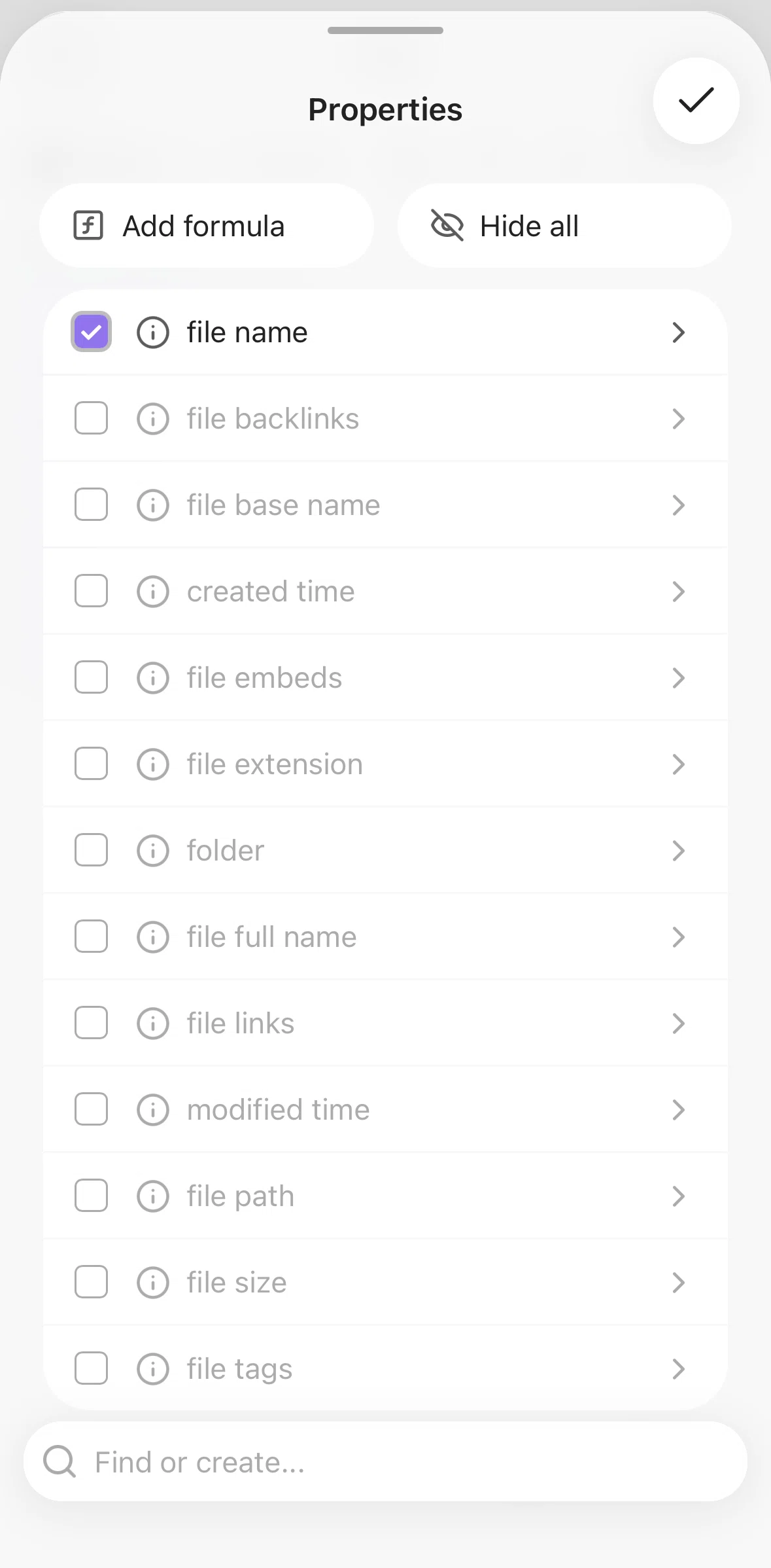 Obsidian Screen screen in the Hiding properties flow