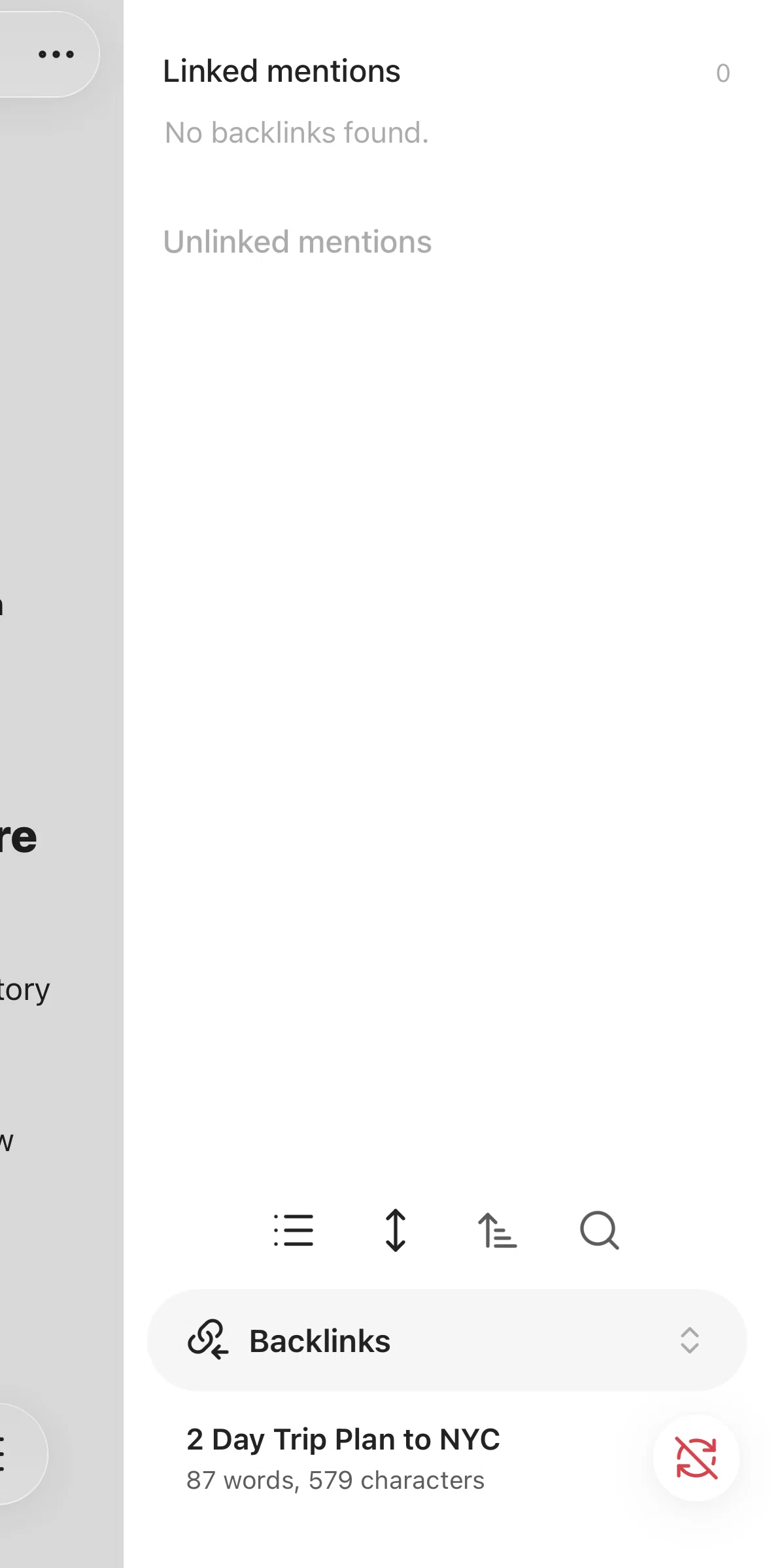 Obsidian Screen screen in the Outgoing links flow