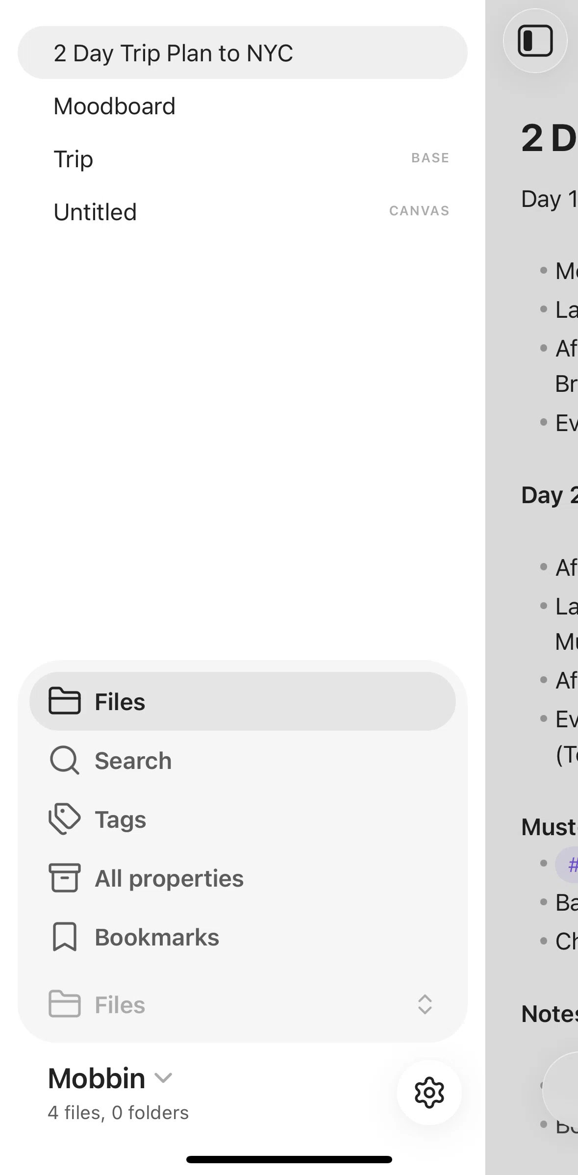 Obsidian Screen screen in the Tags flow