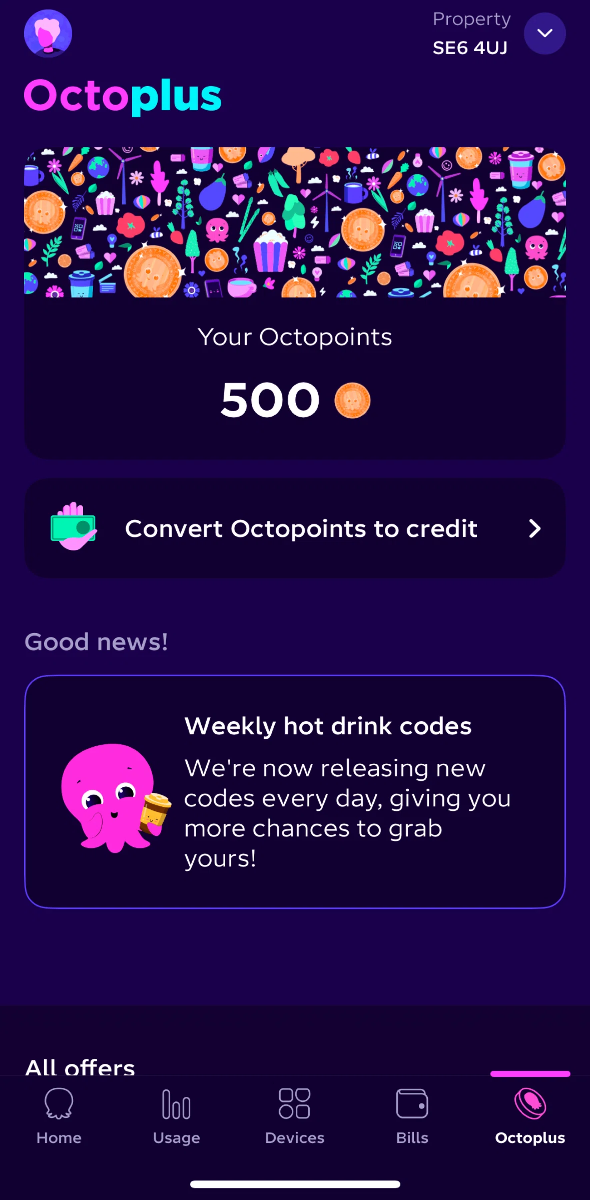 Octopus Energy Screen screen in the My Octopoints flow
