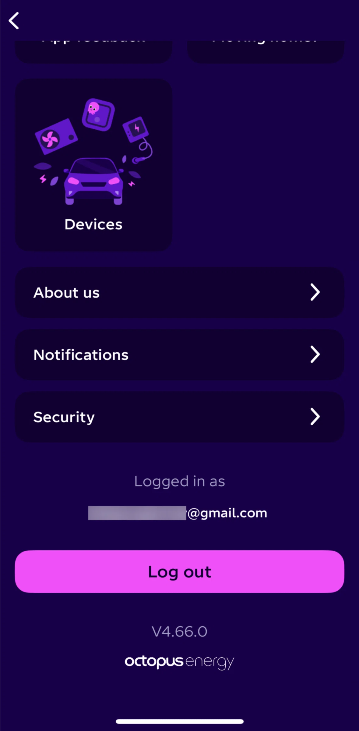 Octopus Energy Screen screen in the Notifications flow