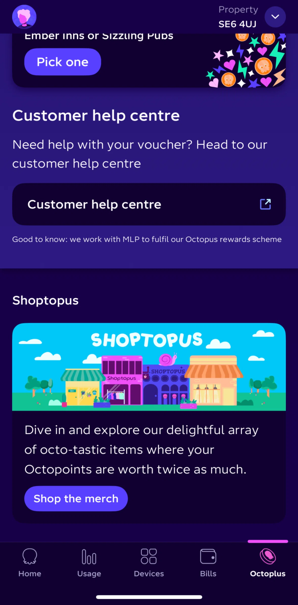 Octopus Energy Screen screen in the Shoptopus flow