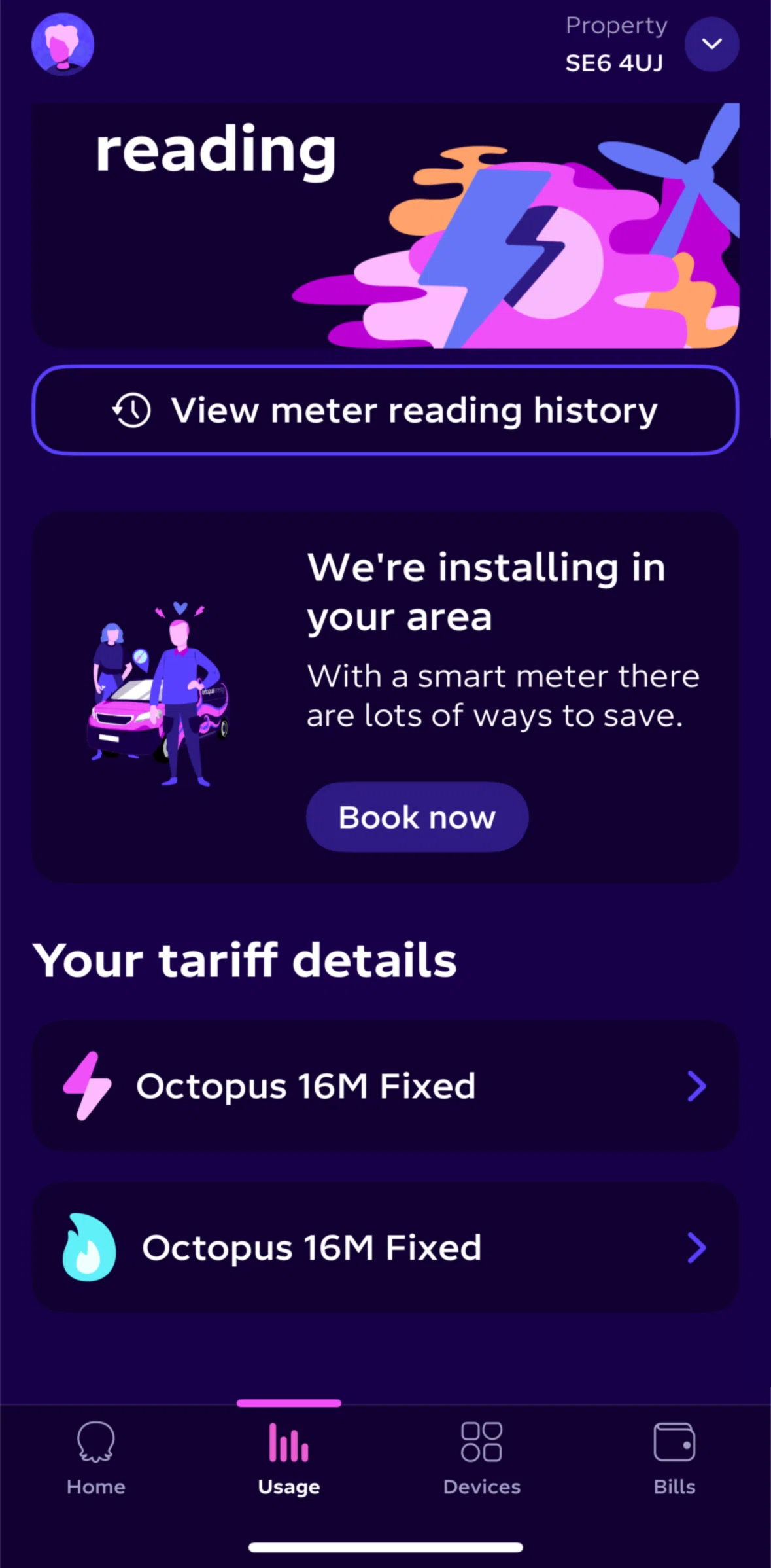 Octopus Energy Screen screen in the Tariff details (gas) flow