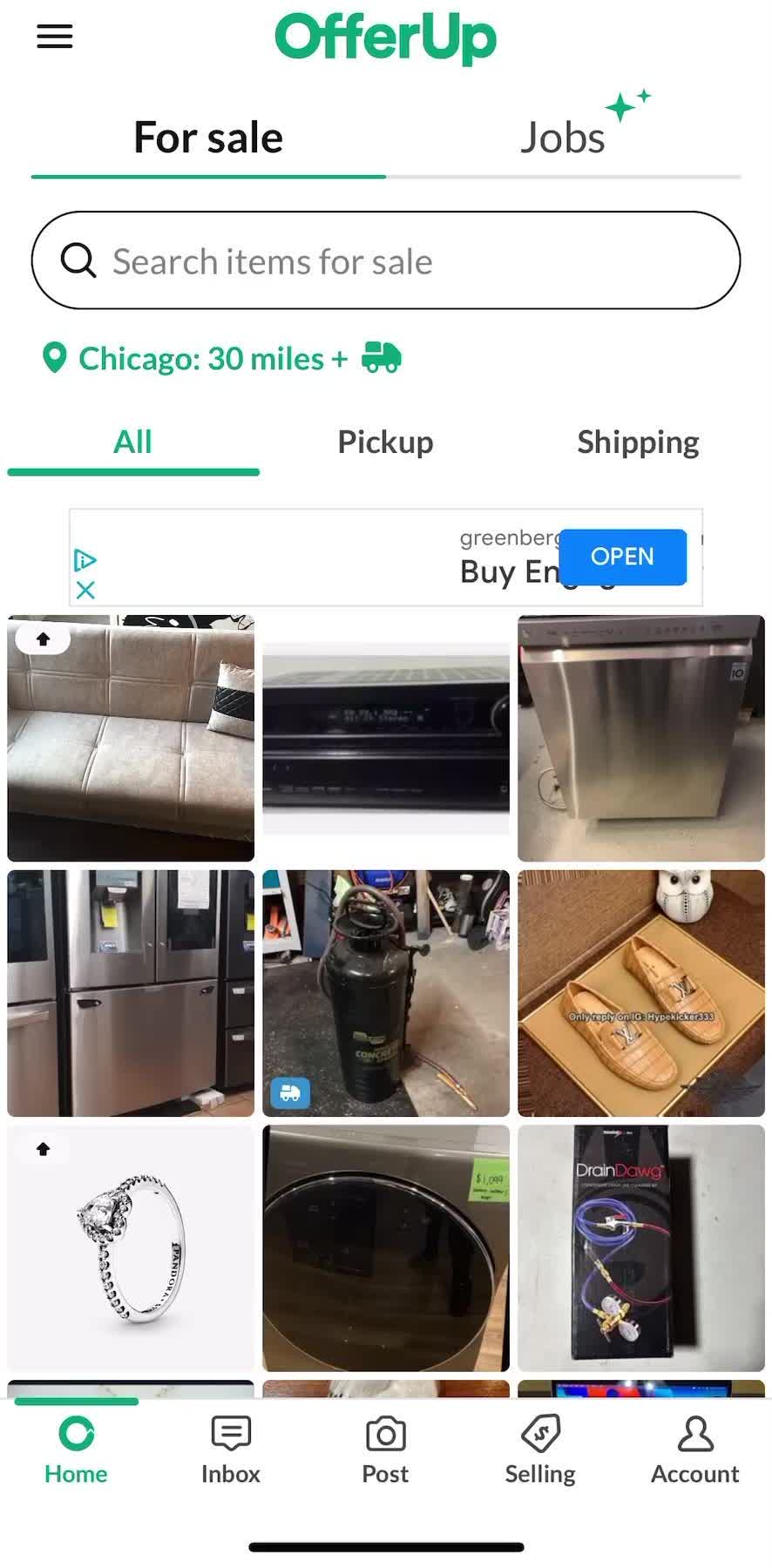 Offer Up Home screen in the General Browsing flow