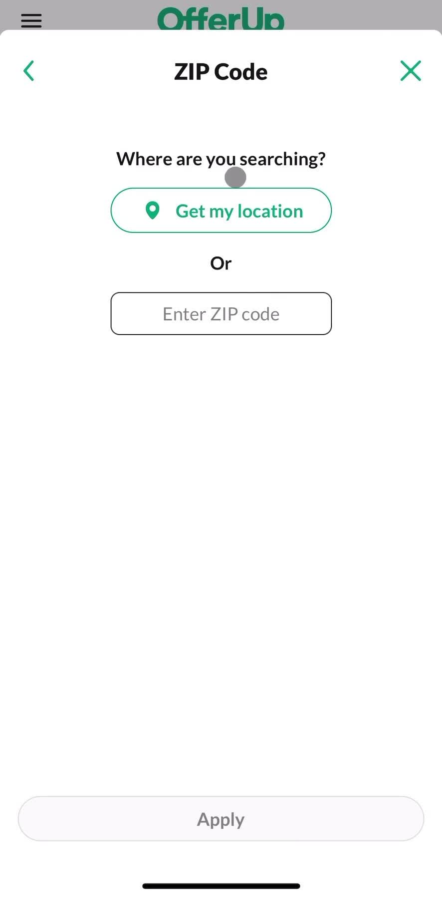 Offer Up Set location screen in the Onboarding flow