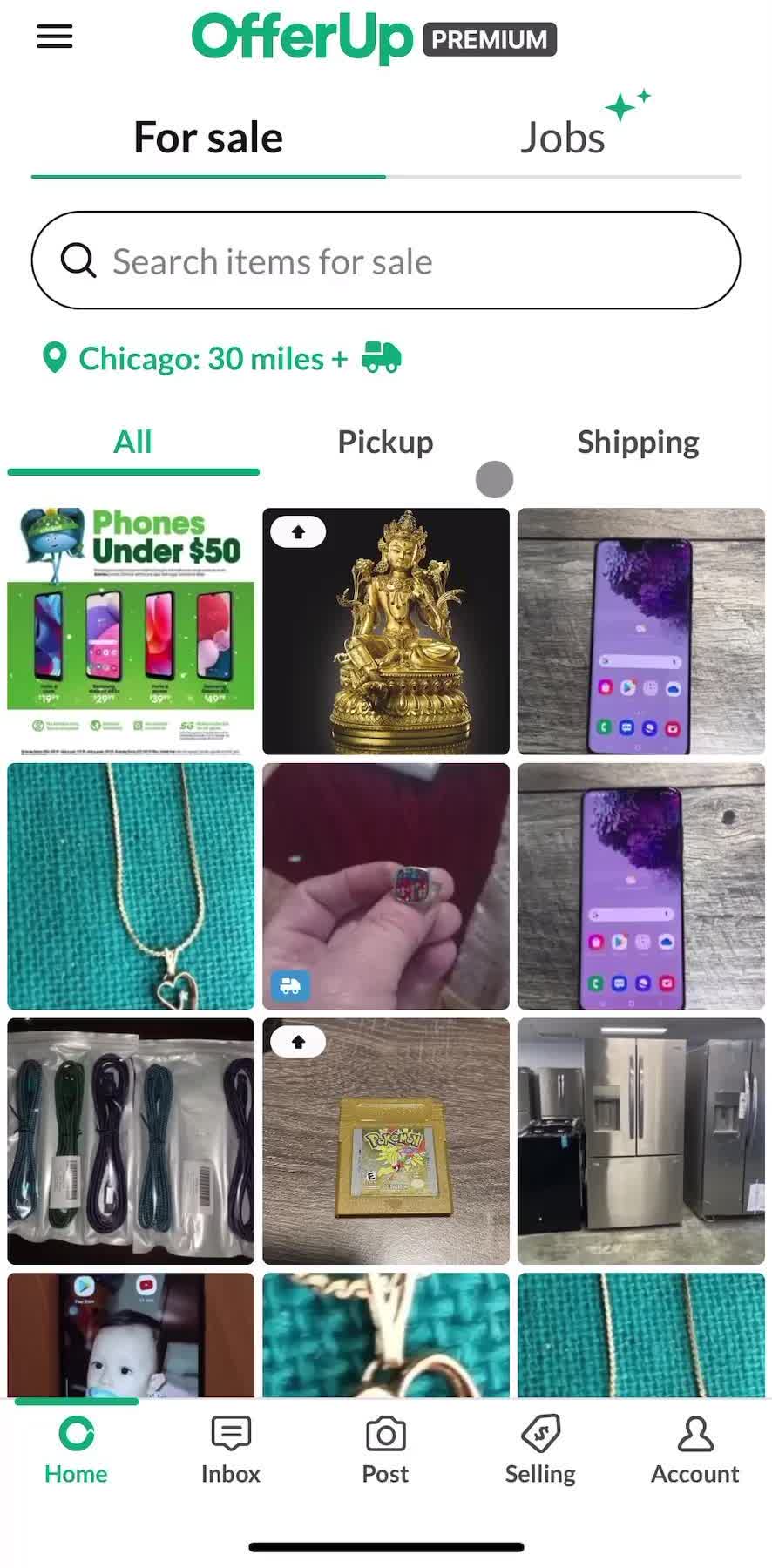 Offer Up Home screen in the Searching flow