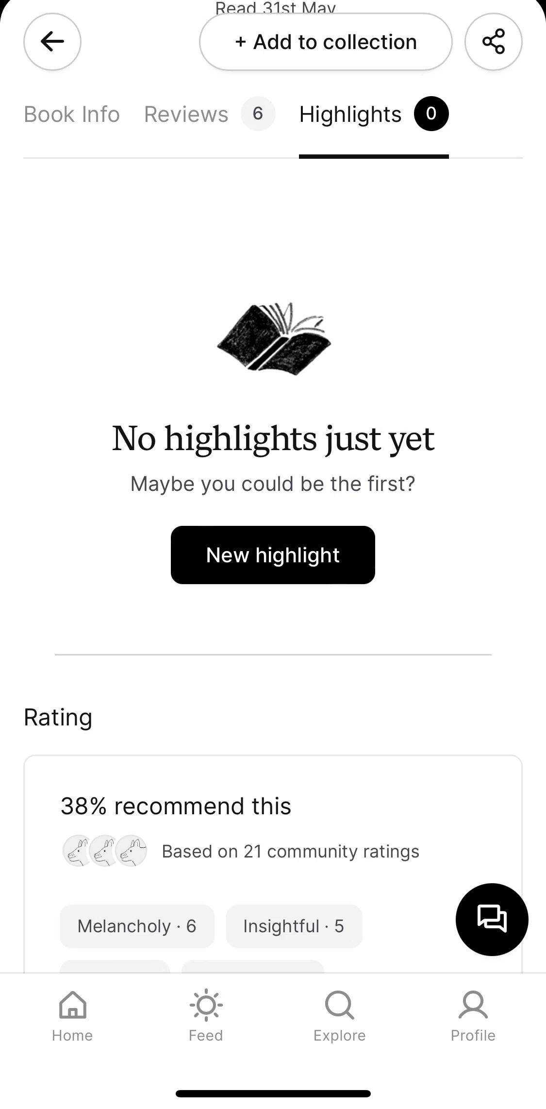 Oku Screen screen in the Adding a highlight flow