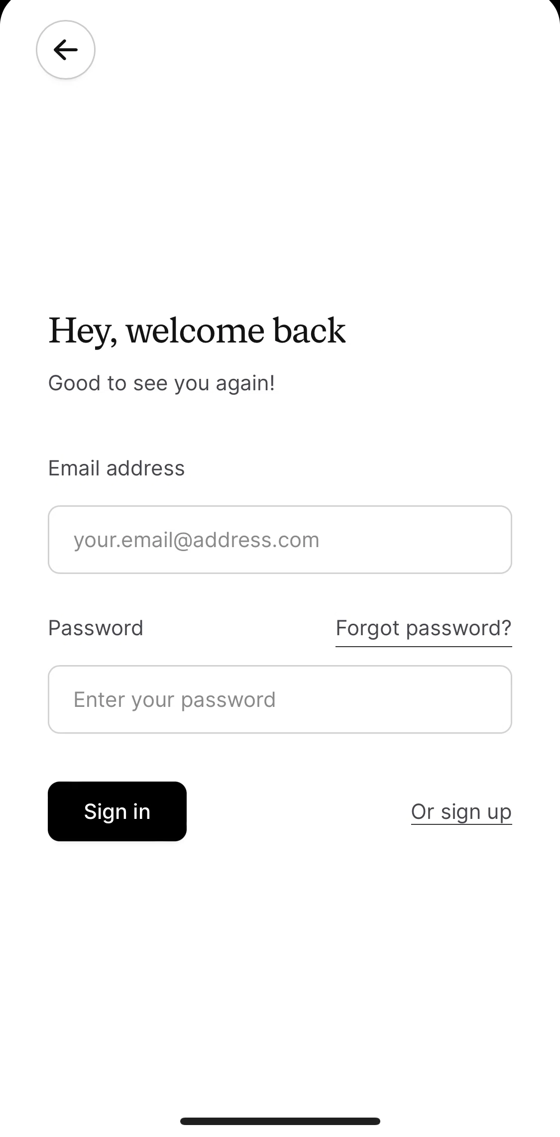 Oku Screen screen in the Resetting password flow