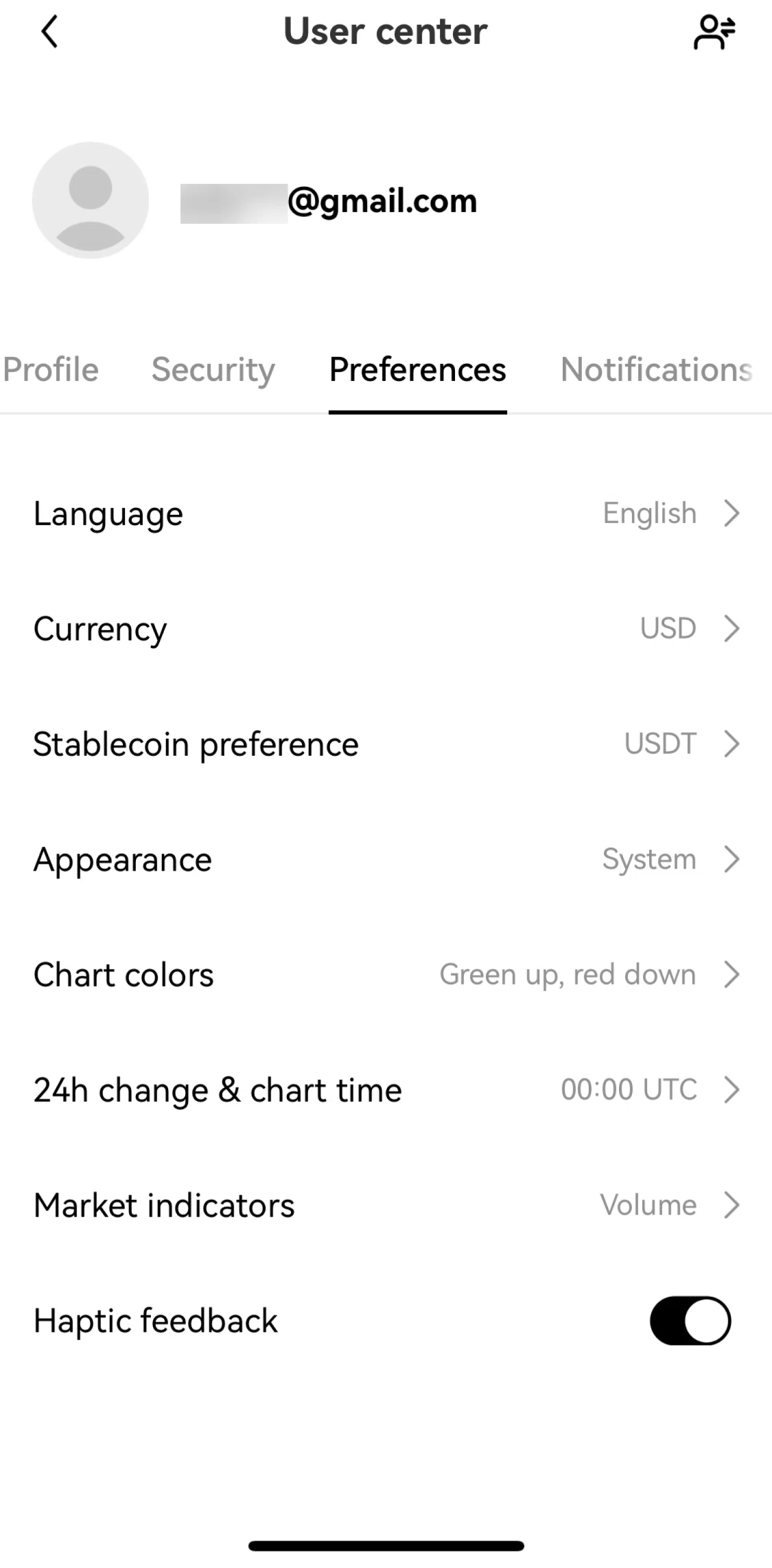 Okx Screen screen in the Changing language flow