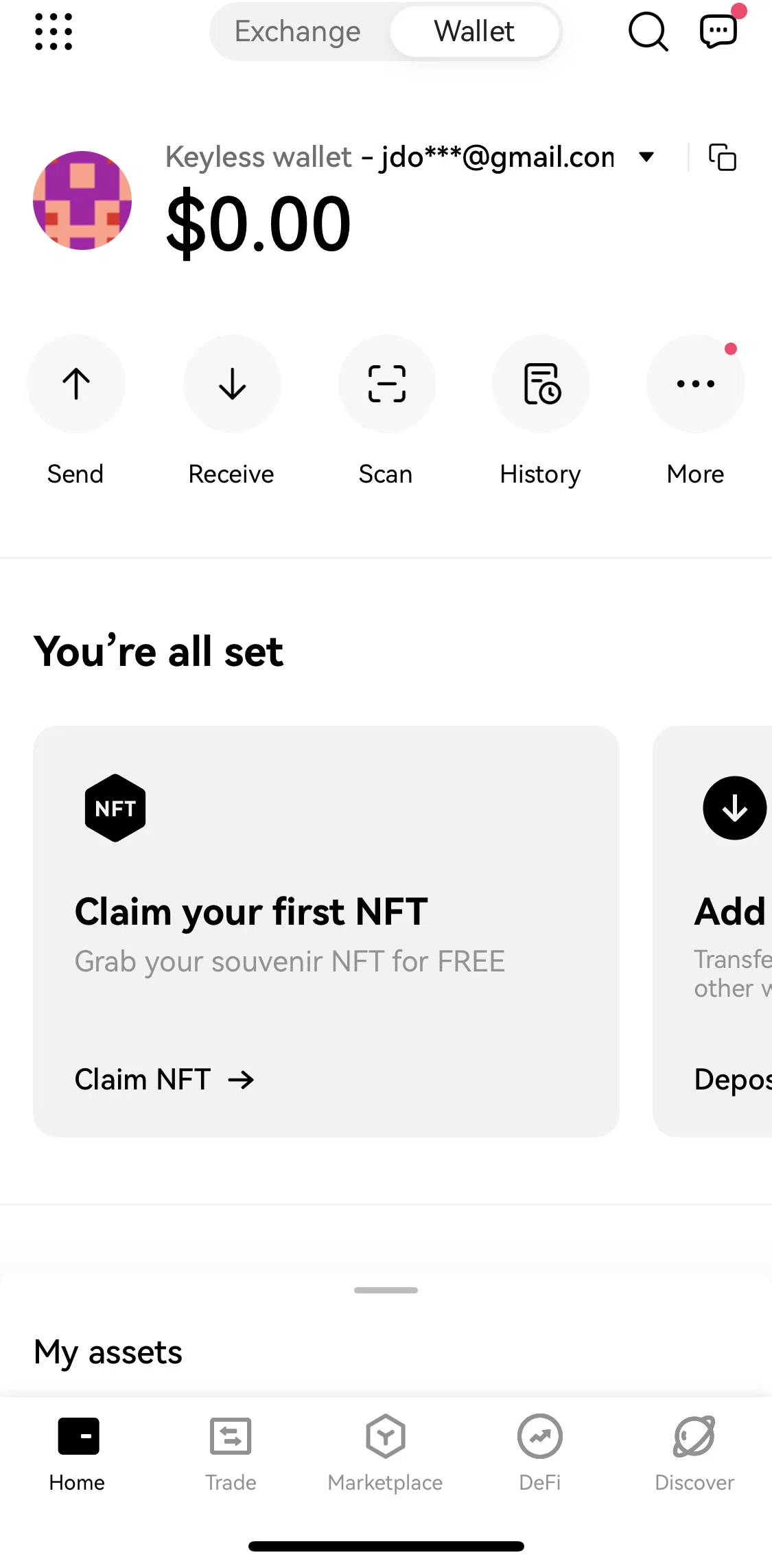 Okx Screen screen in the Claiming an NFT flow
