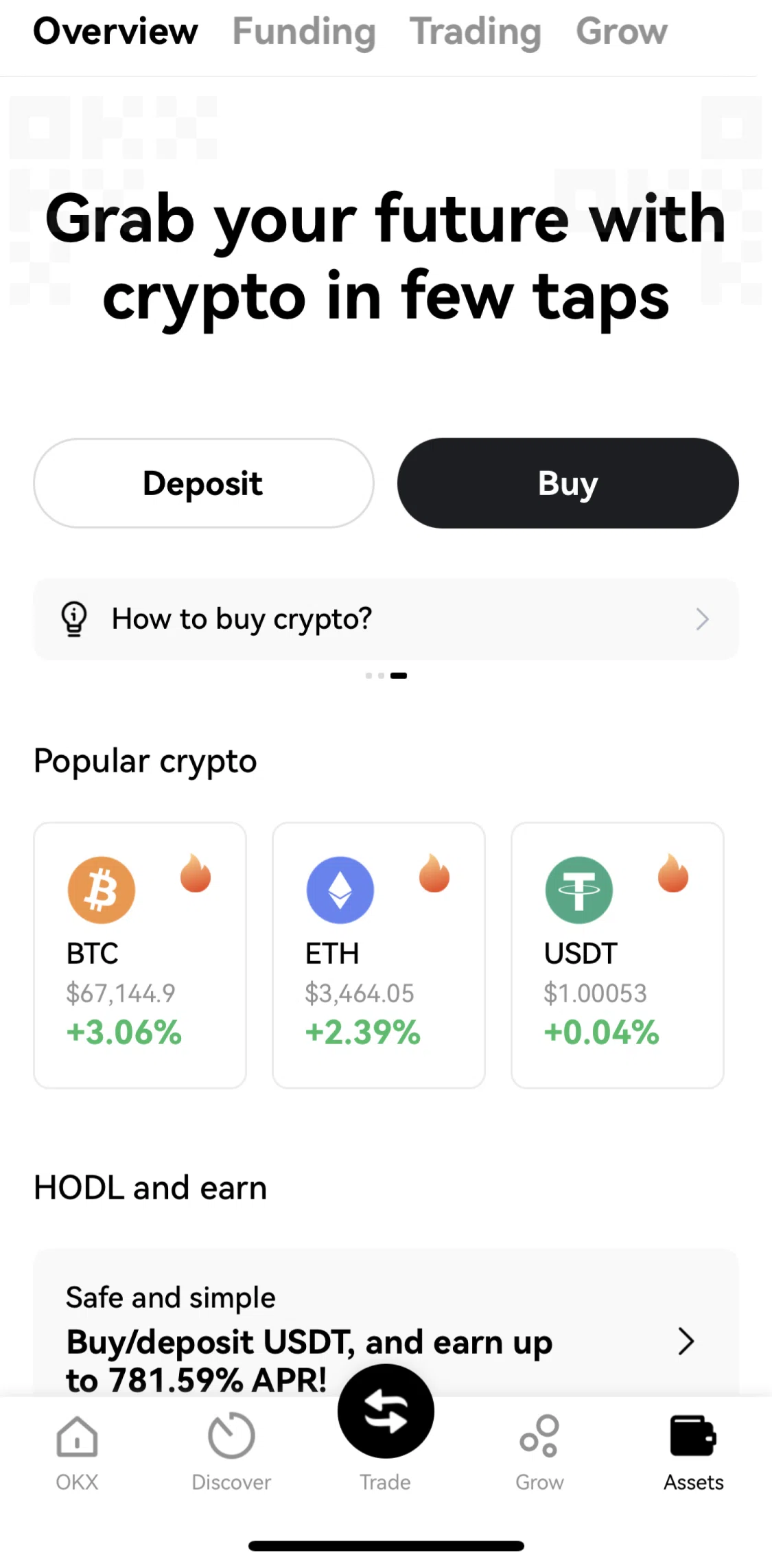 Okx Screen screen in the Deposit crypto flow