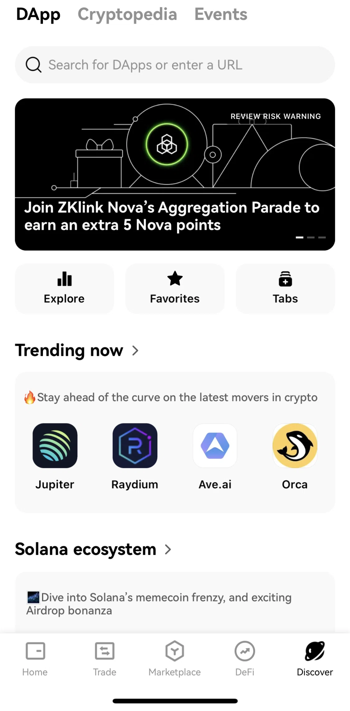 Okx Screen screen in the Explore DApps flow