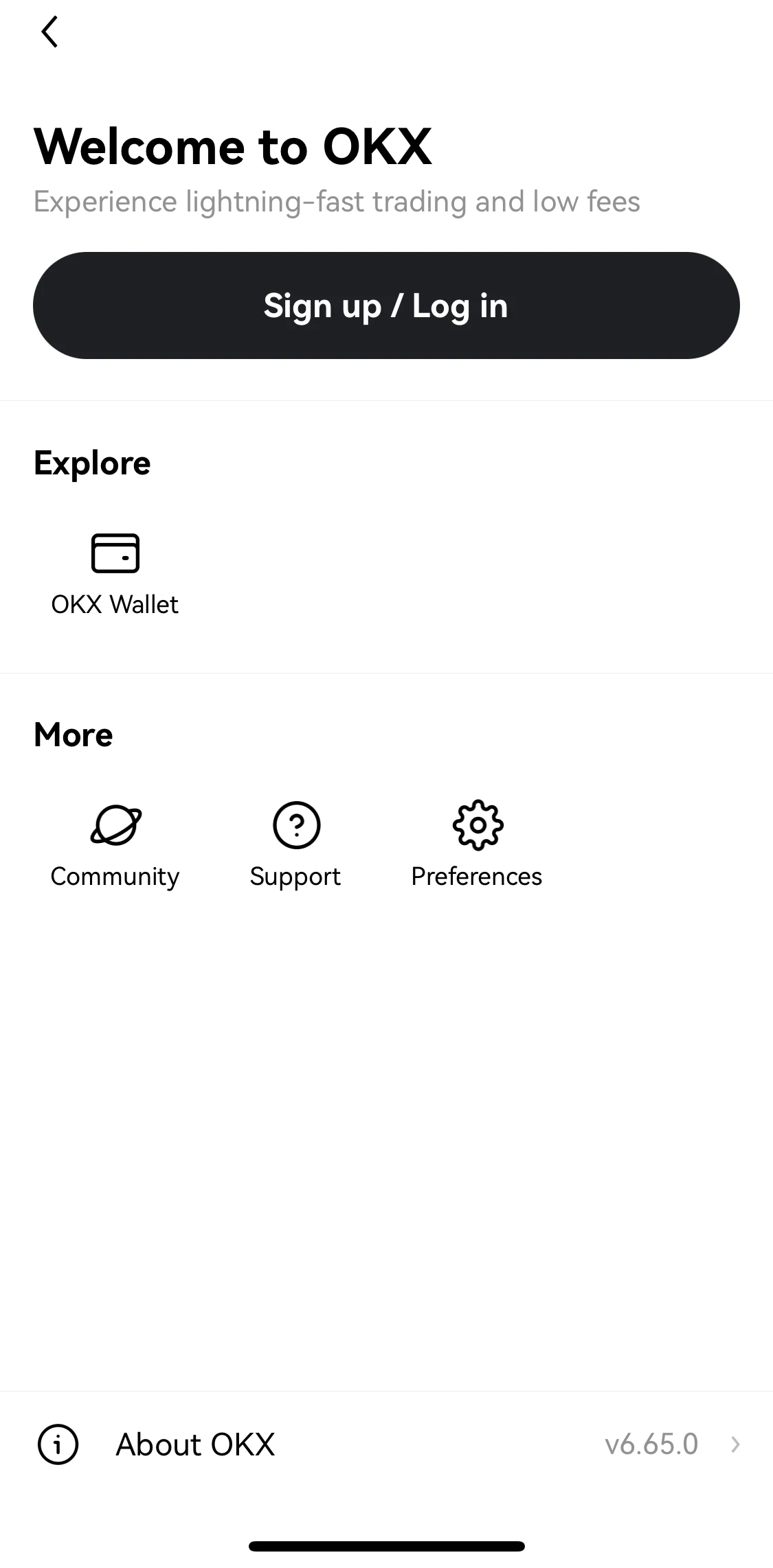 Okx Screen screen in the Logging in flow