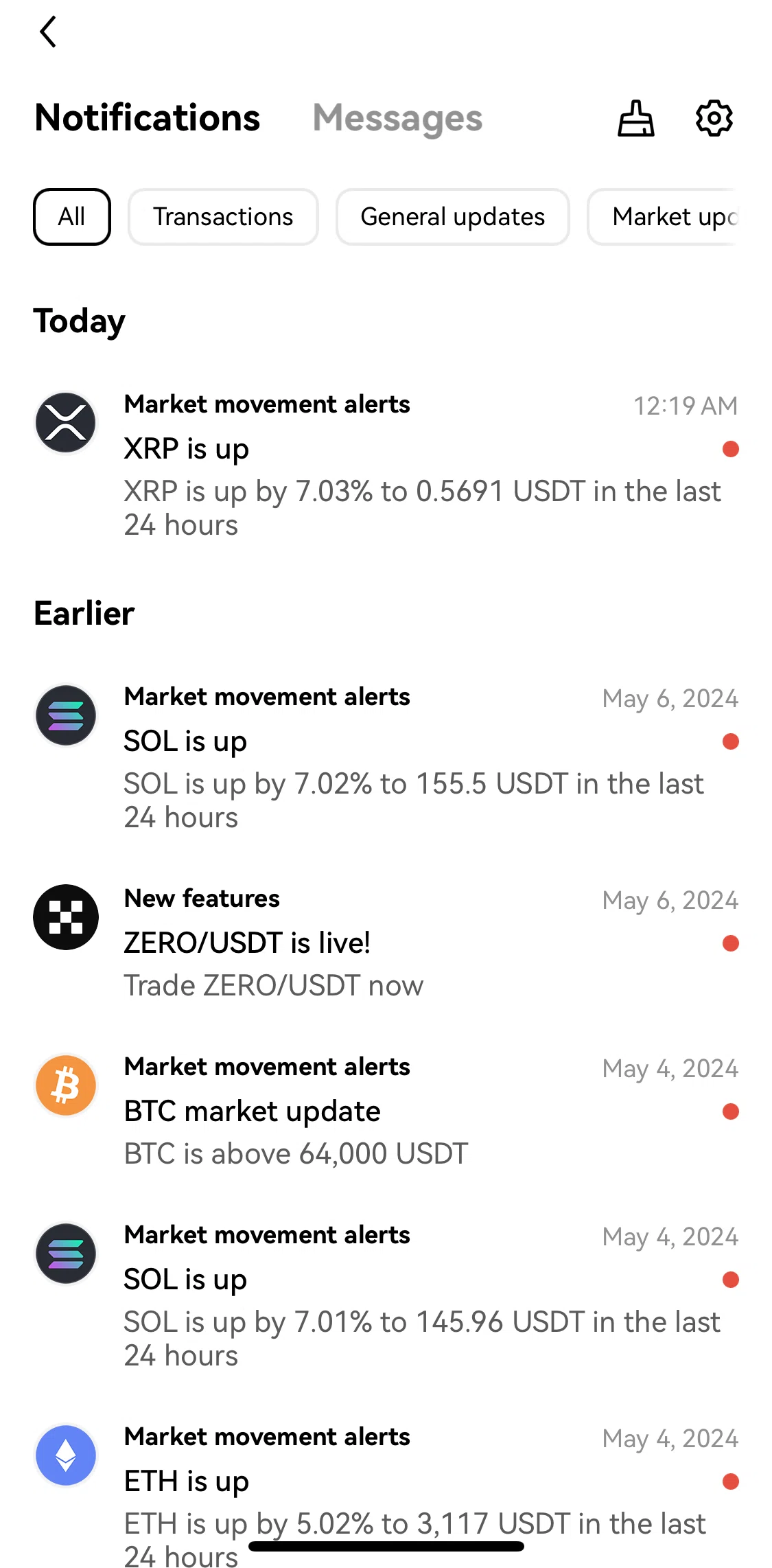 Okx Screen screen in the Messages flow