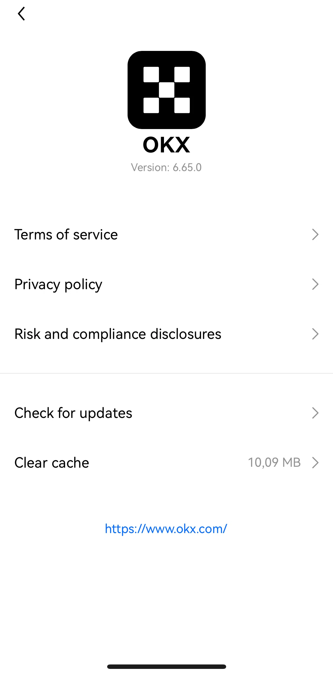 Okx Screen screen in the Privacy policy flow