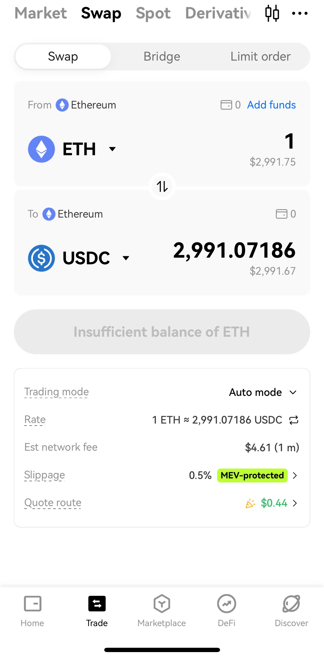 Okx Screen screen in the Swapping crypto flow