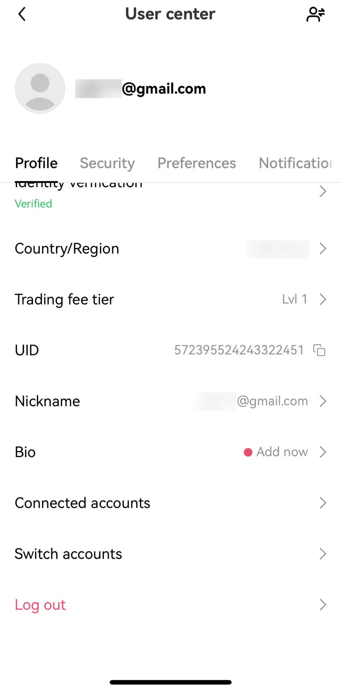 Okx Screen screen in the Switch account flow