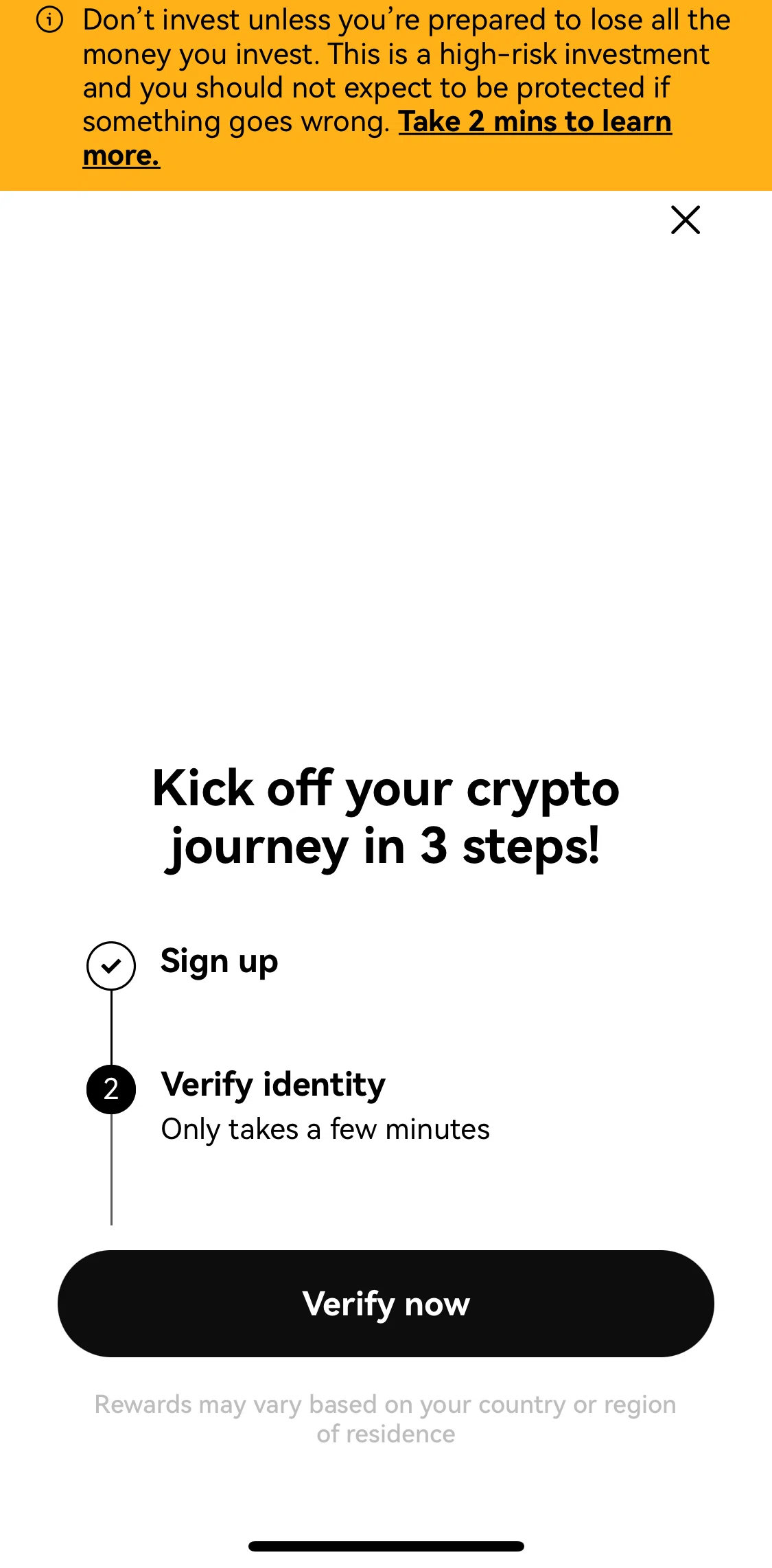 Okx Screen screen in the Verifying account flow