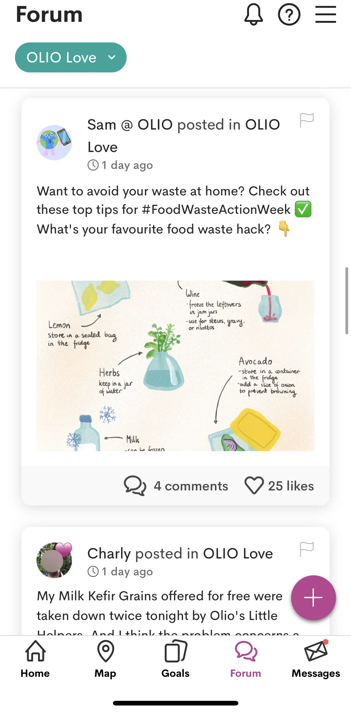 OLIO Screen screen in the Post detail flow