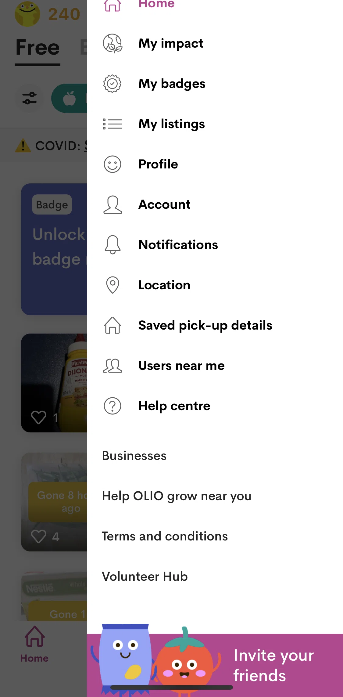 OLIO Screen screen in the Sharing Olio flow