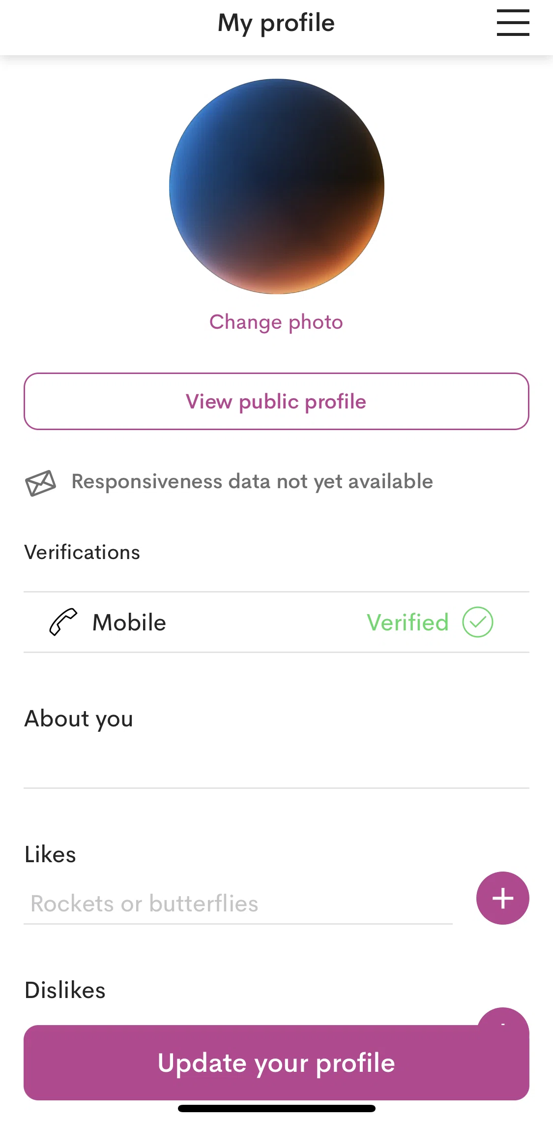 OLIO Screen screen in the View public profile flow