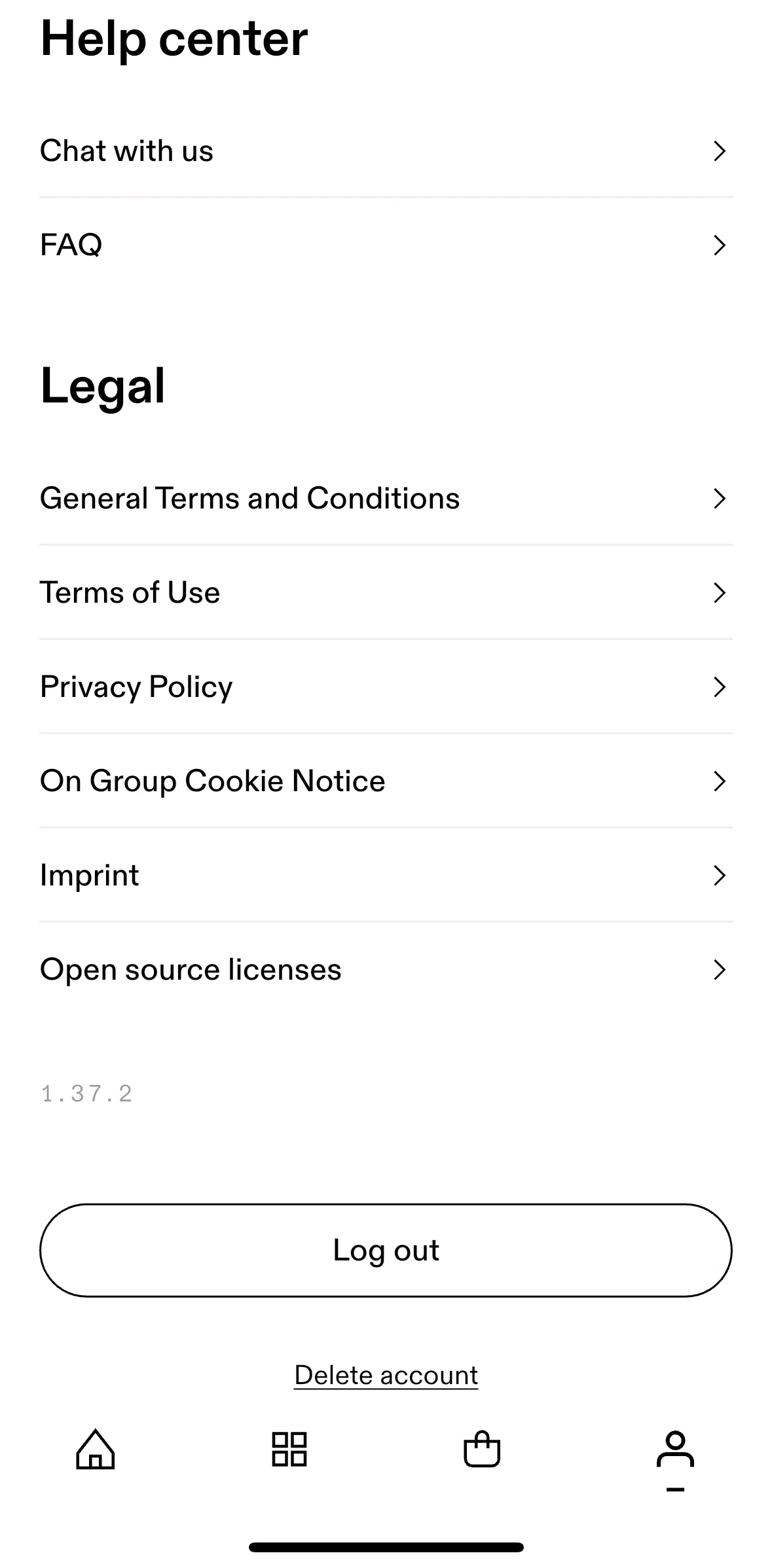 On Screen screen in the Deleting an account flow