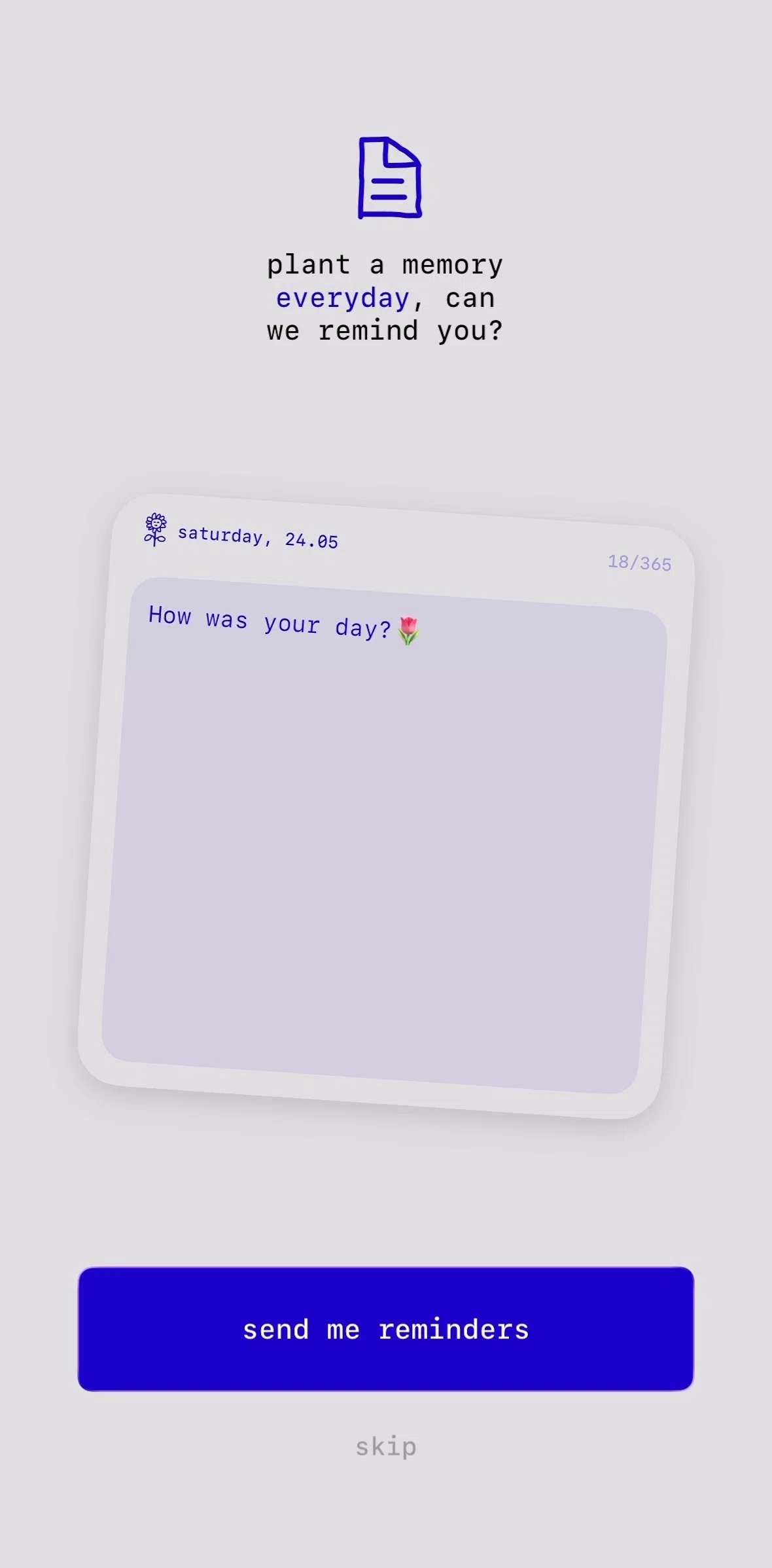 one year Screen screen in the Onboarding flow