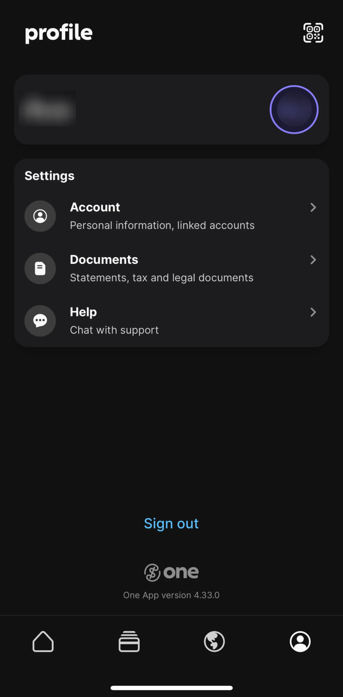One Screen screen in the Account flow