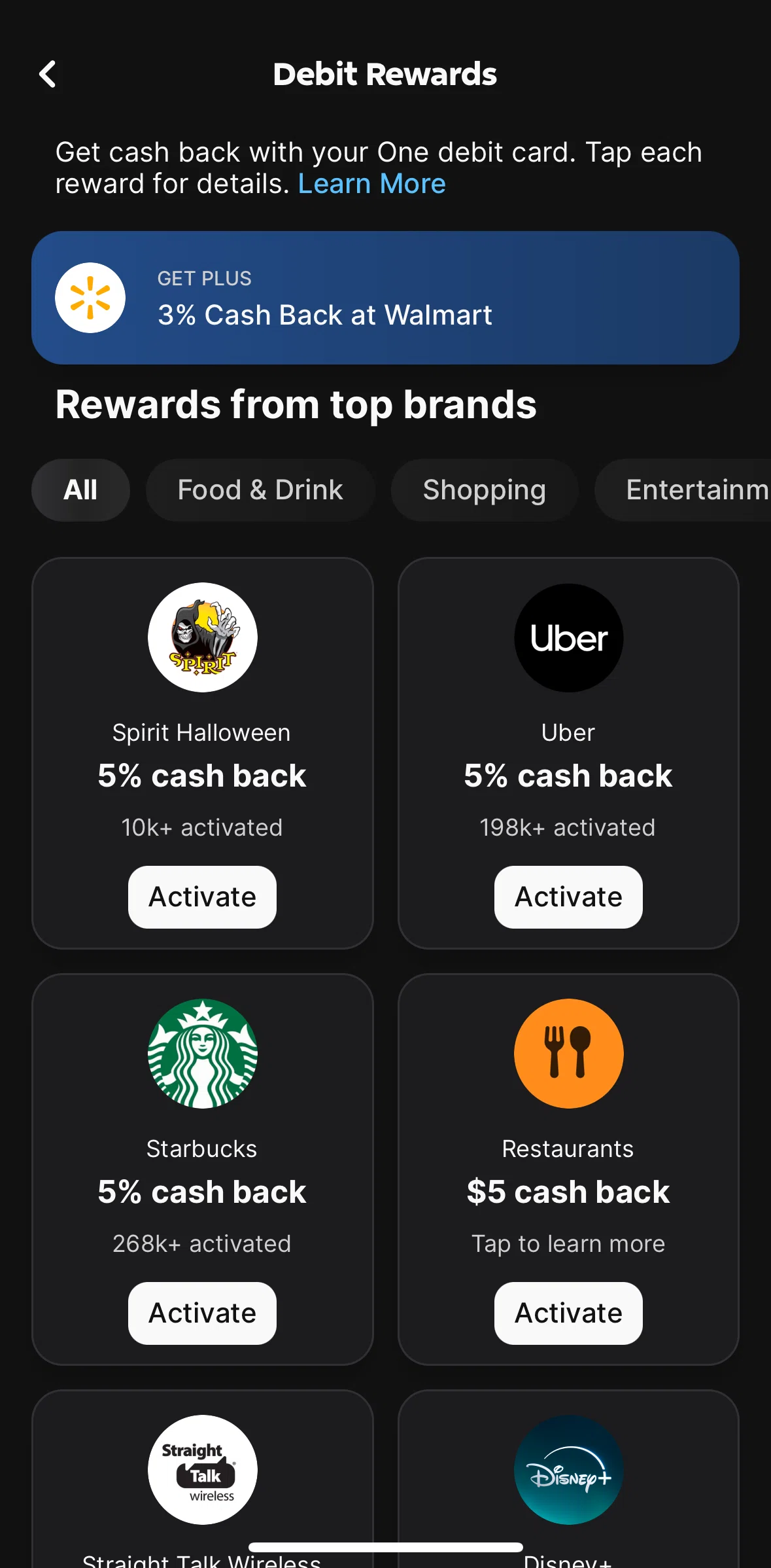 One Screen screen in the Activating a reward flow
