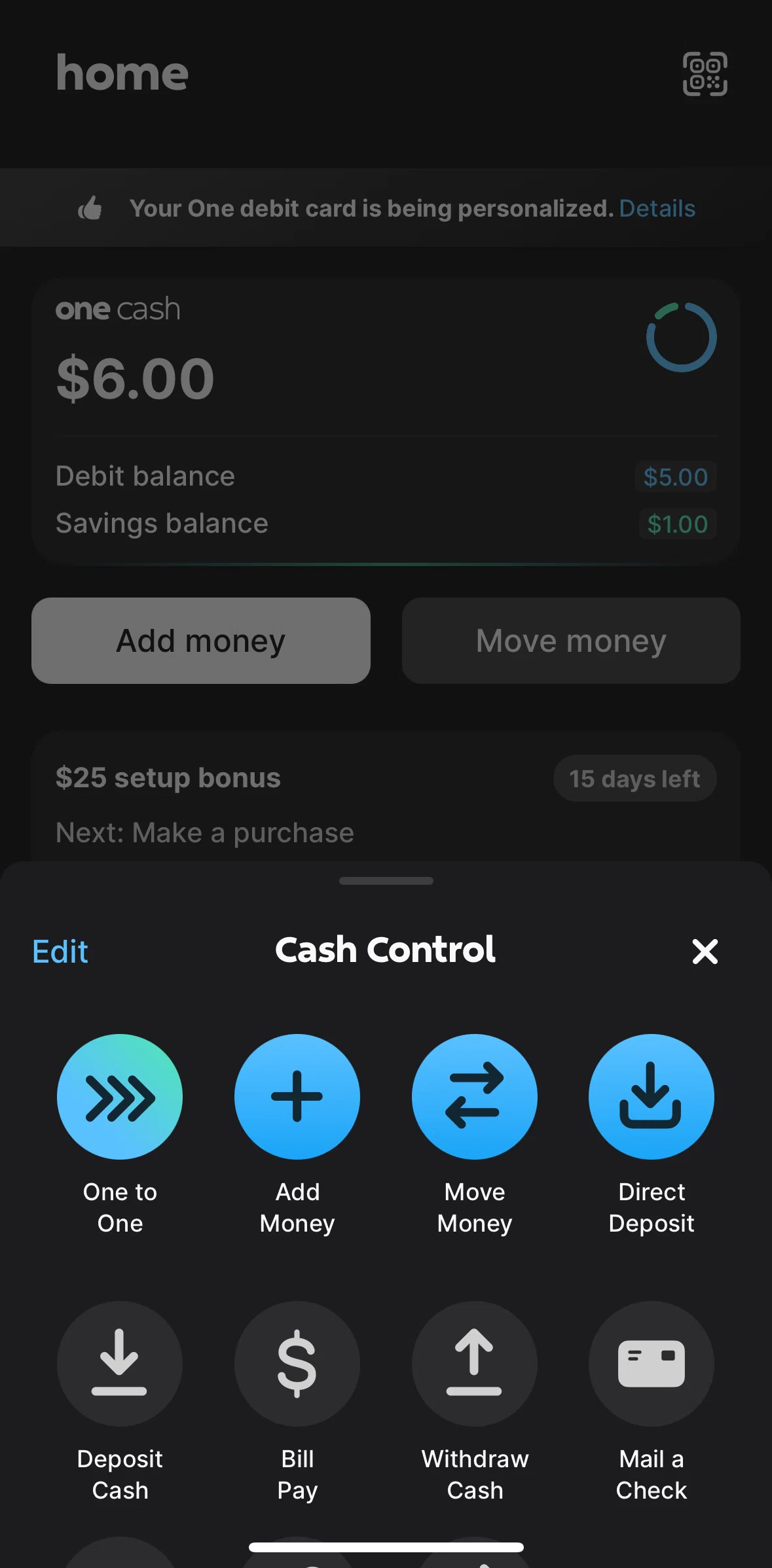 One Screen screen in the Sending money with One to One flow