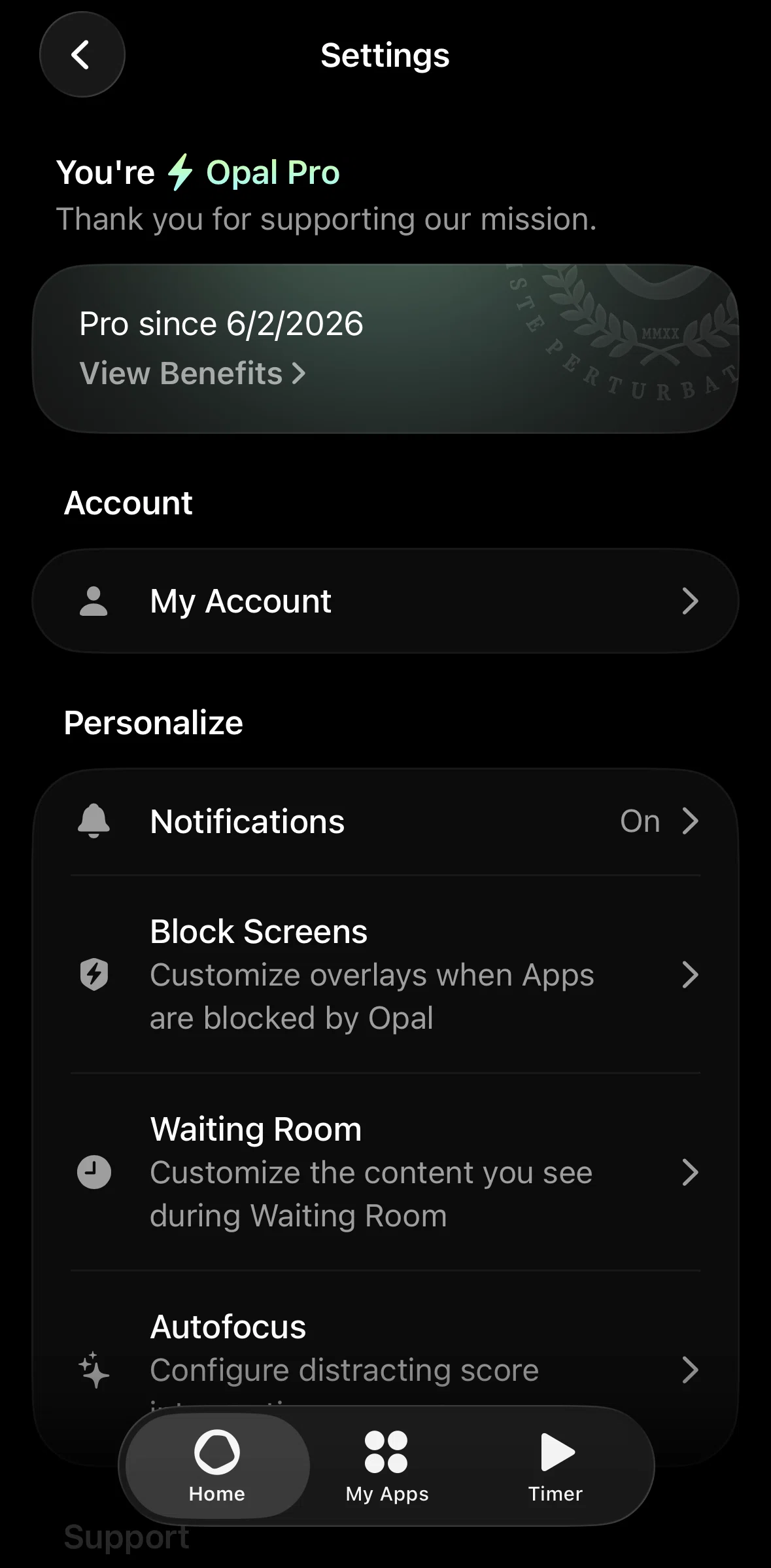 Opal Screen screen in the Account flow