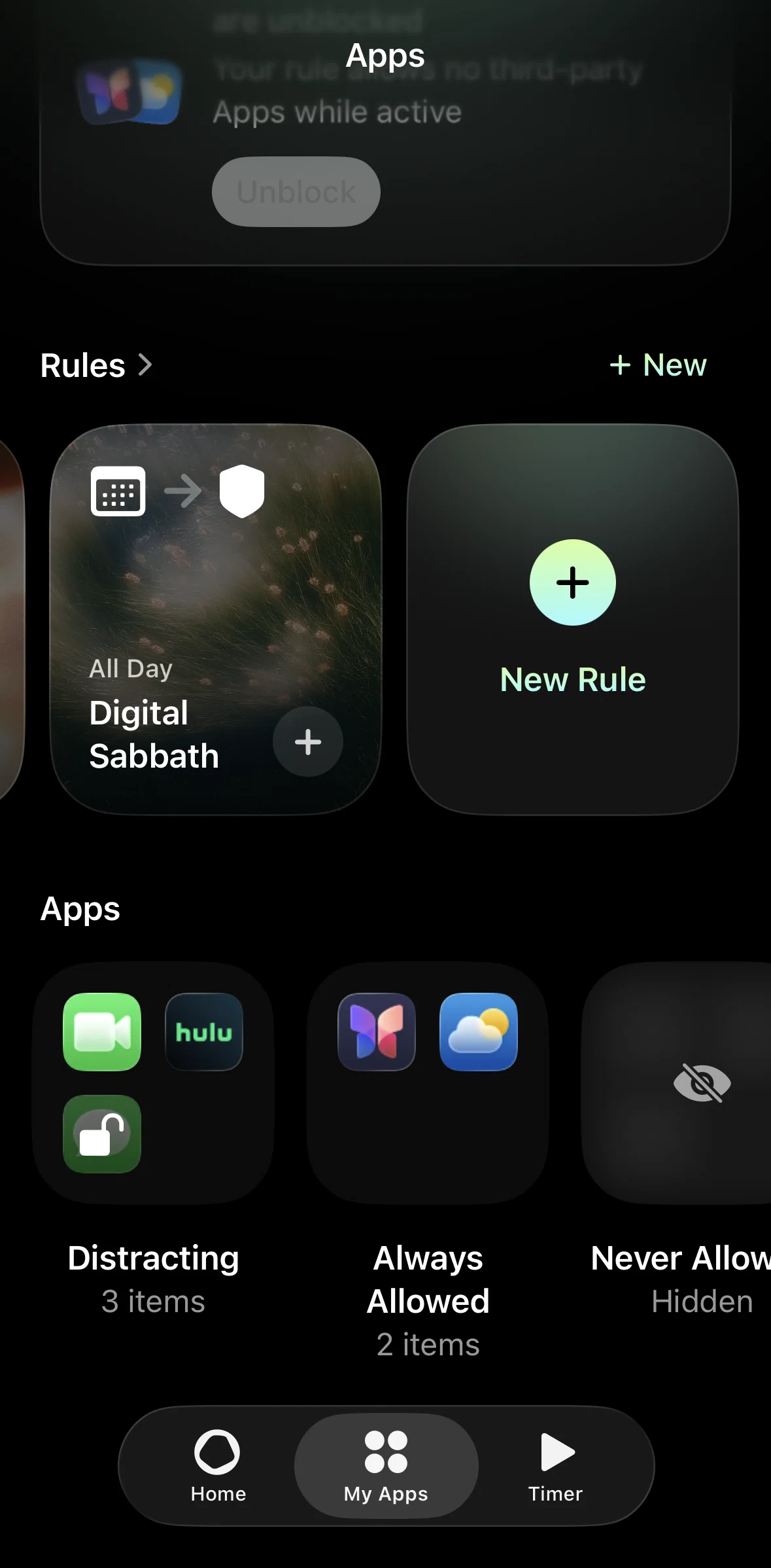Opal Screen screen in the Apps (distracting) flow