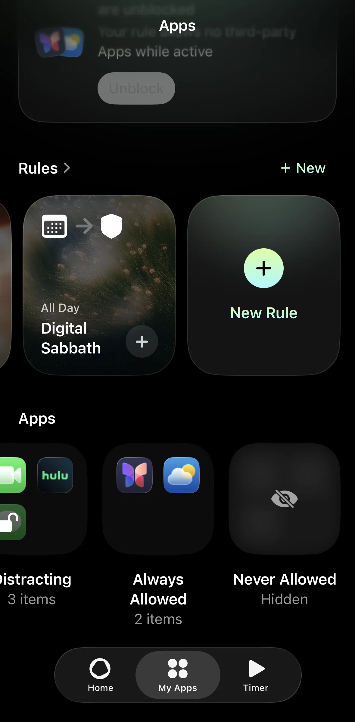 Opal Screen screen in the Apps (never allowed) flow