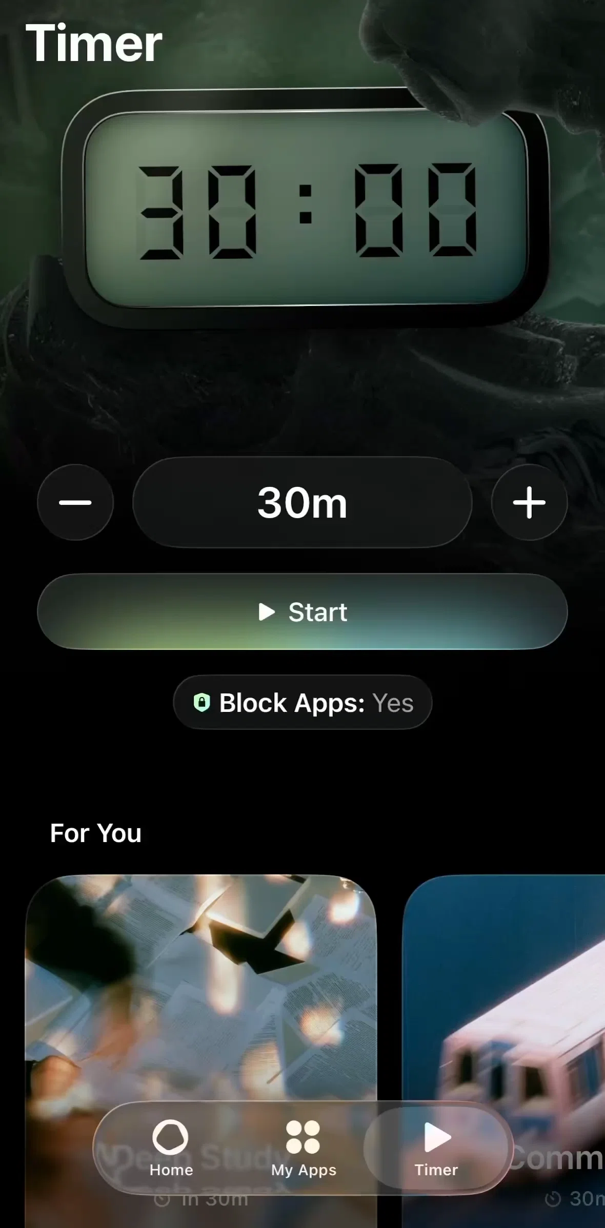 Opal Screen screen in the Completing a timer flow