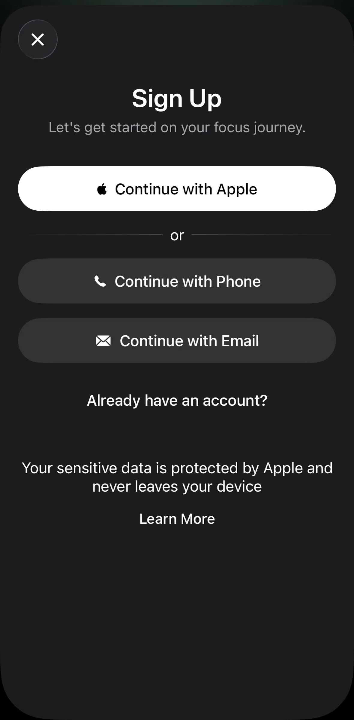 Opal Screen screen in the Creating an account flow