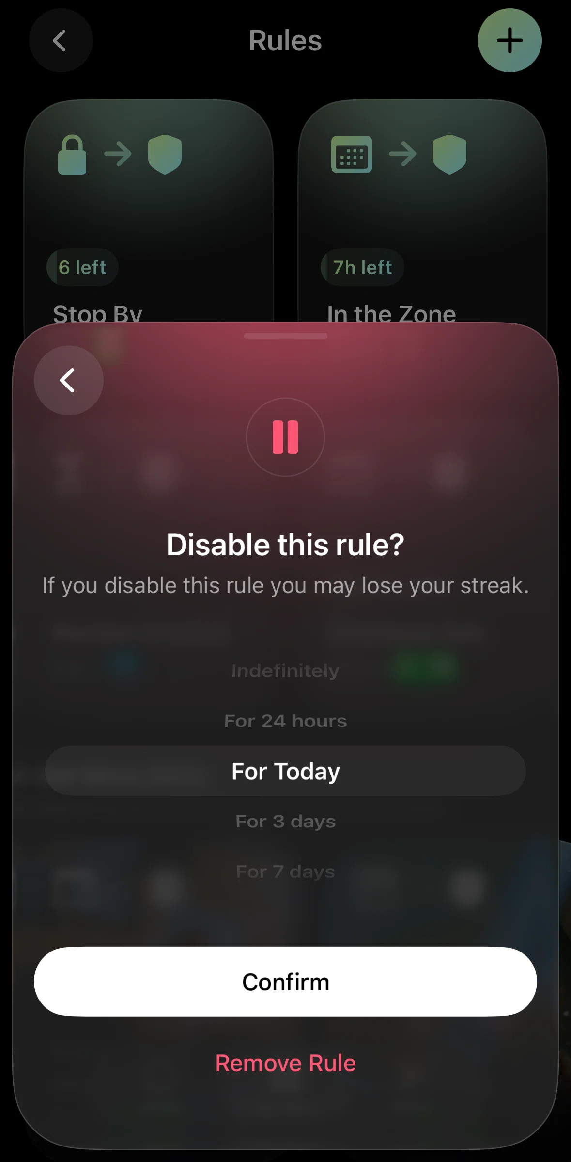 Opal Screen screen in the Deleting a rule flow
