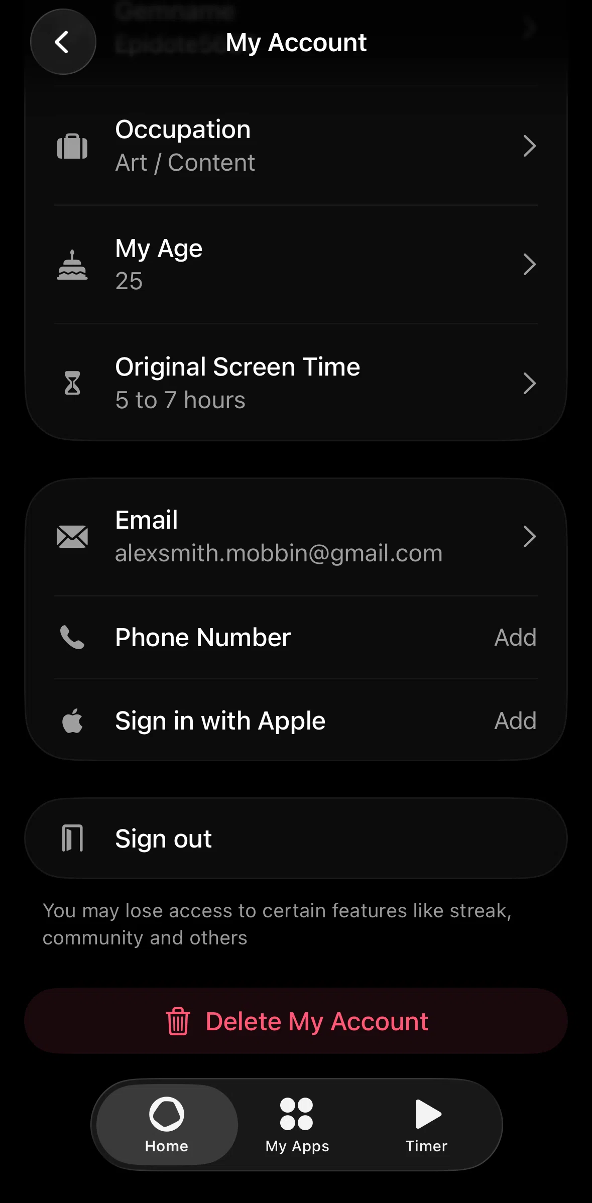 Opal Screen screen in the Deleting account flow