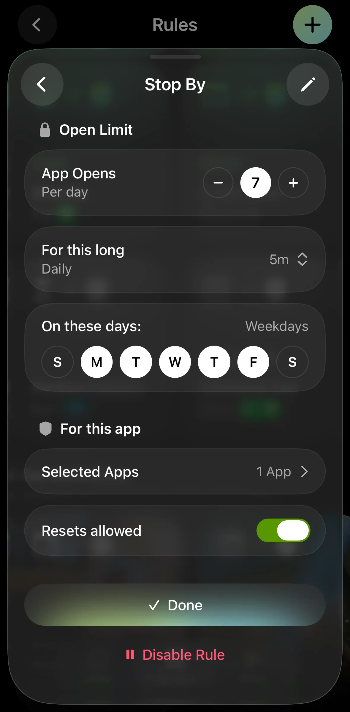 Opal Screen screen in the Disabling a rule flow