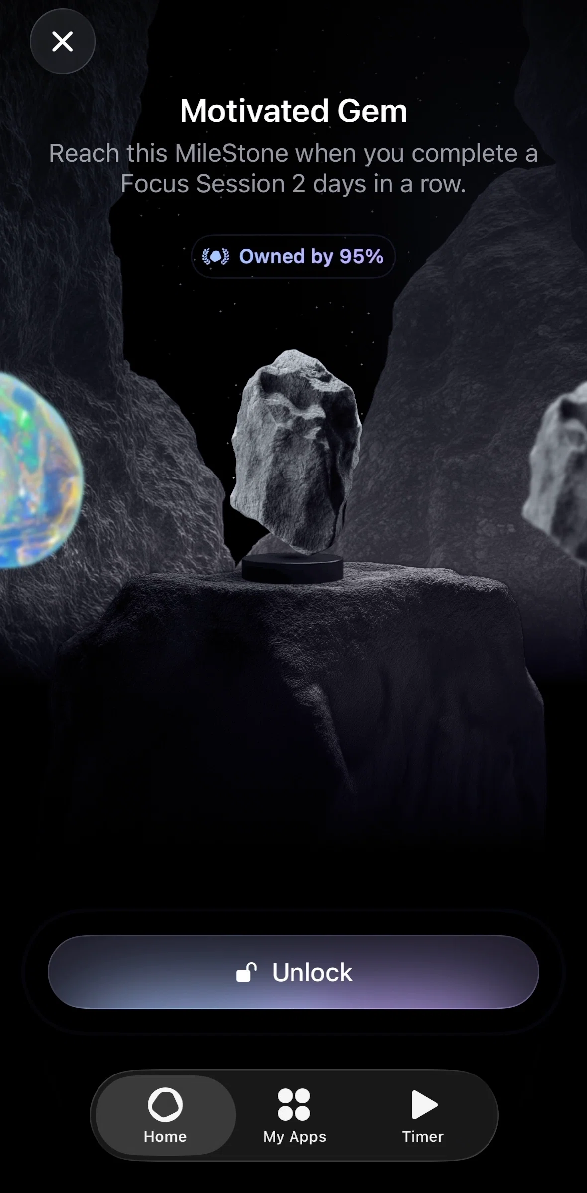 Opal Screen screen in the Unlocking a gem flow