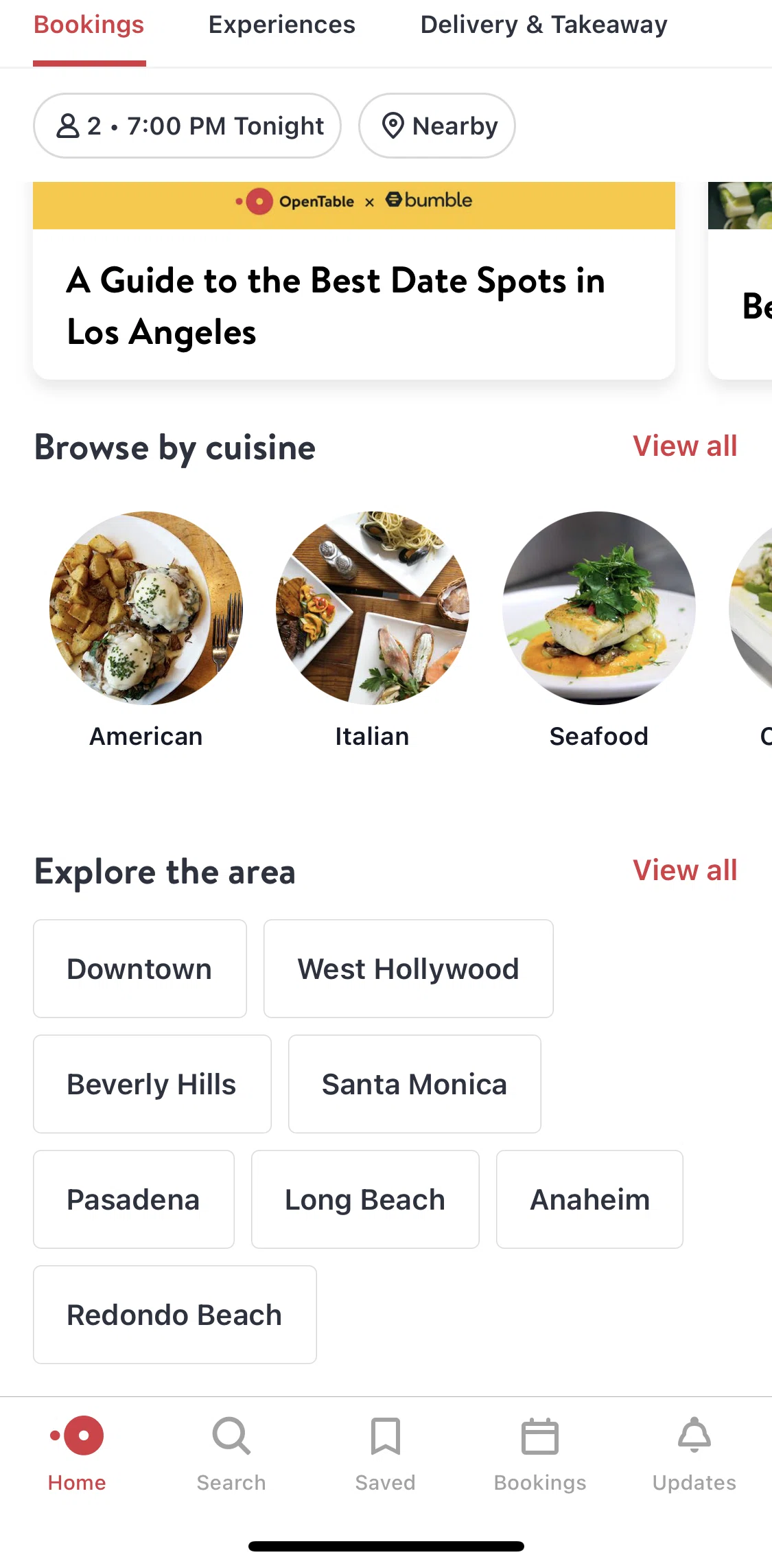 Open Table Screen 1 screen in the Browse by cuisine flow