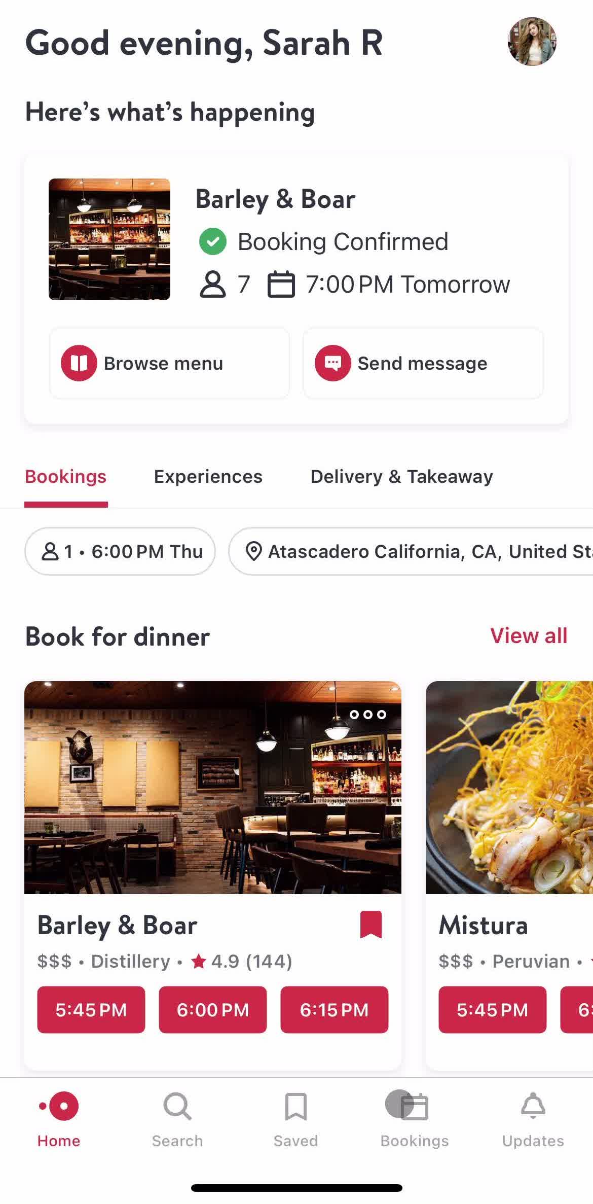Open Table Home screen in the Cancelling A Booking flow