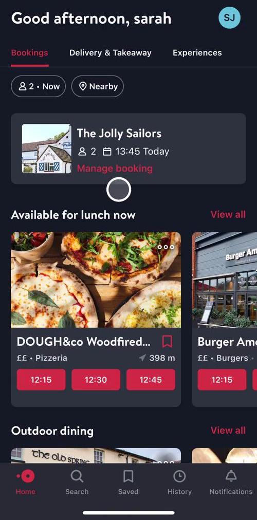 Open Table Home screen in the Cancelling An Order flow