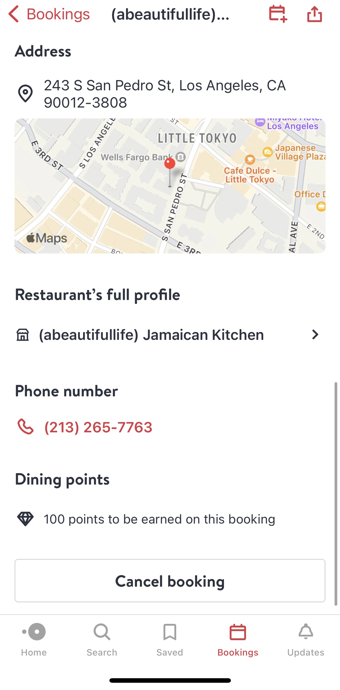 Open Table Screen 1 screen in the Cancelling booking flow